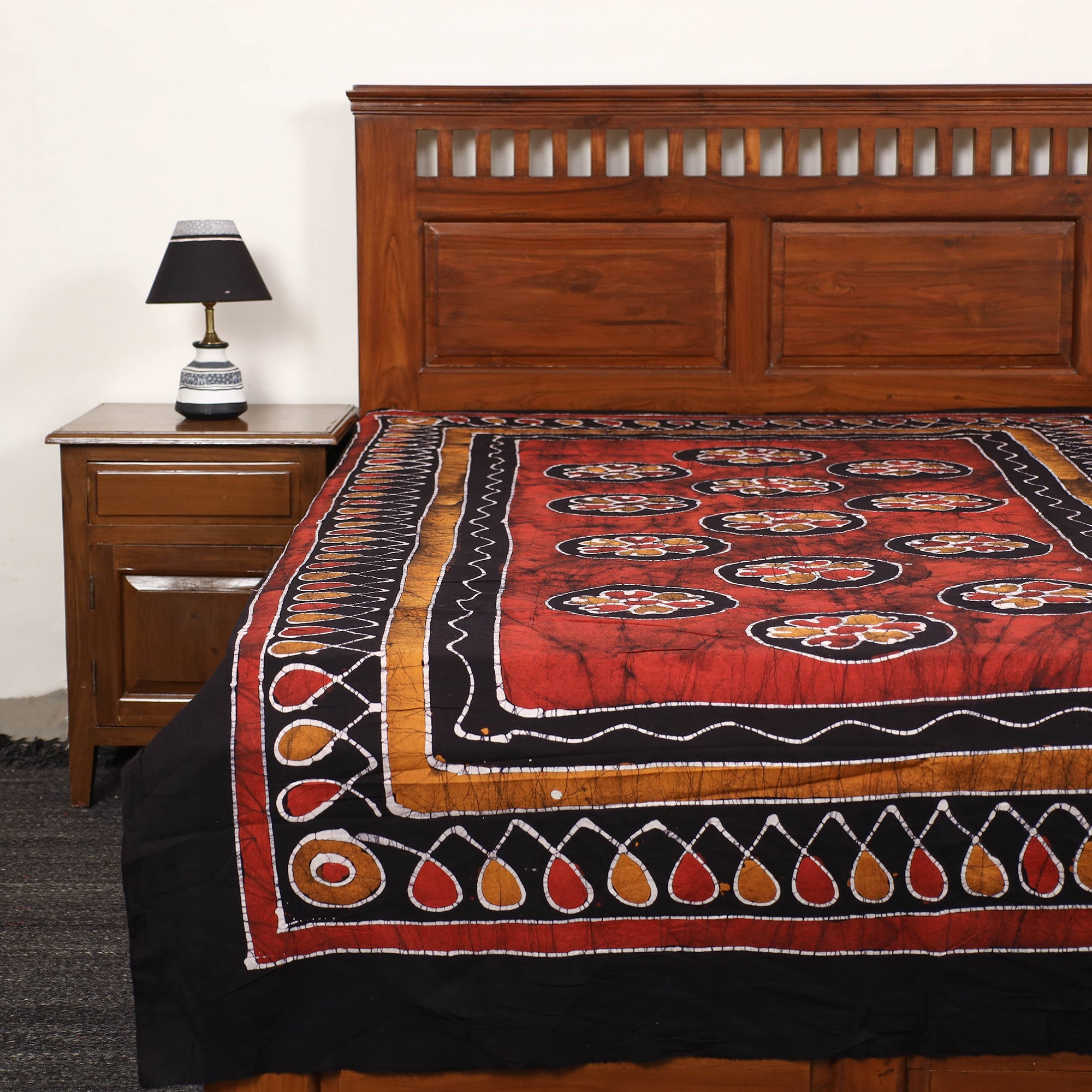 KACHCHH JI CHHAAP Black - Hand Batik Printed Cotton Single Bed Cover (96 x 59 in) 28