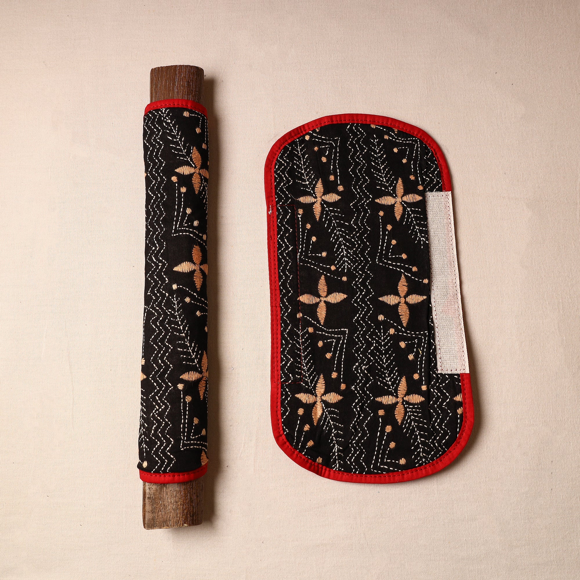 ASALKAAR Black - Bengal Kantha Work Handmade Fridge Handle Cover (Set of 2) 43