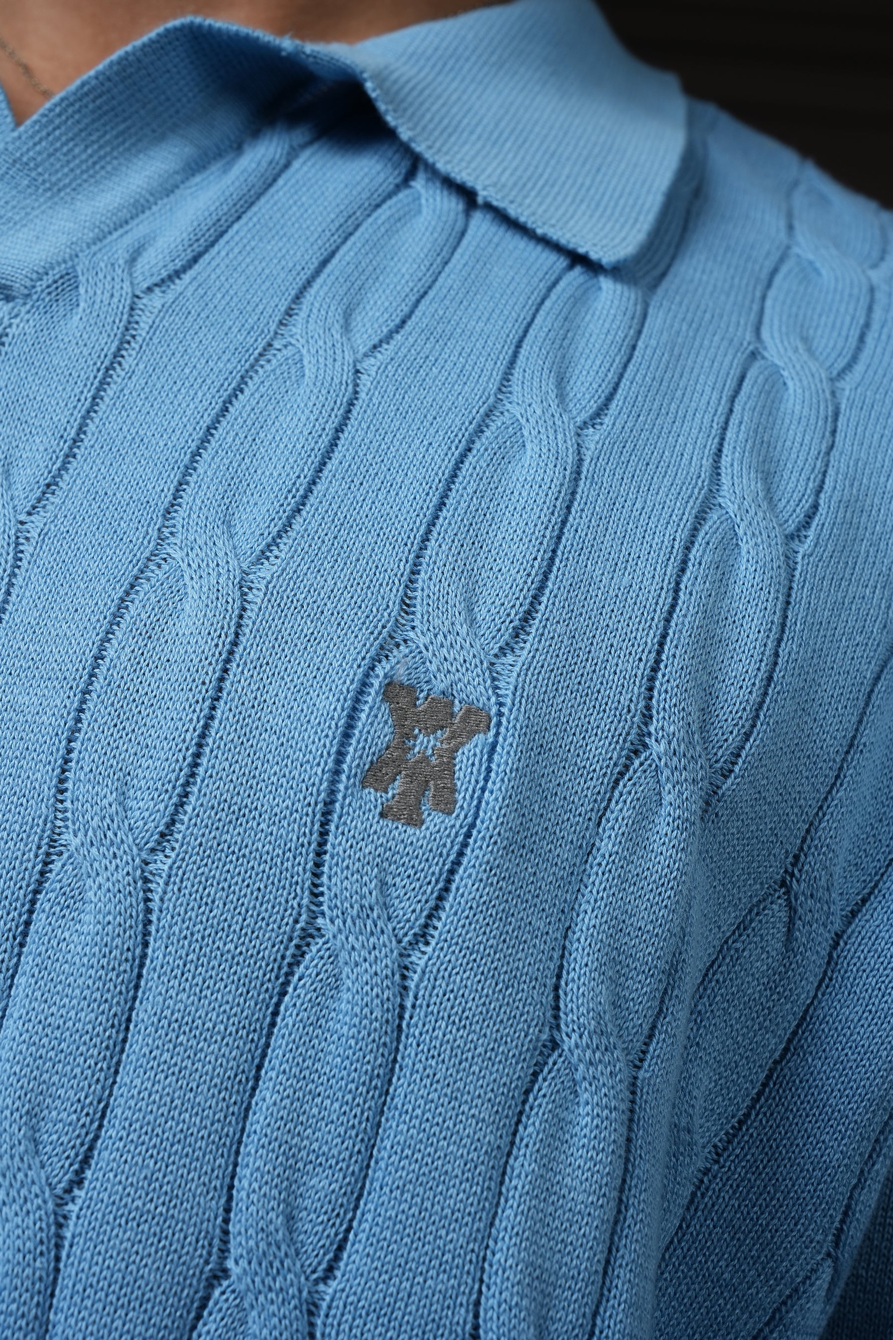 Y*all Pristine Cable Knit Polo - Cornflower Blue - view 4