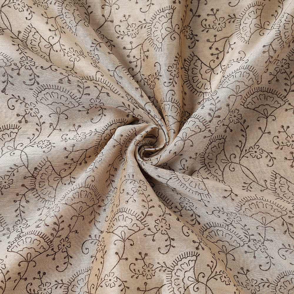 PITCHUKA SRINIVAS KALAMKARI PEDANA Beige - Pedana Kalamkari Block Printing Chanderi Silk Fabric - view 2