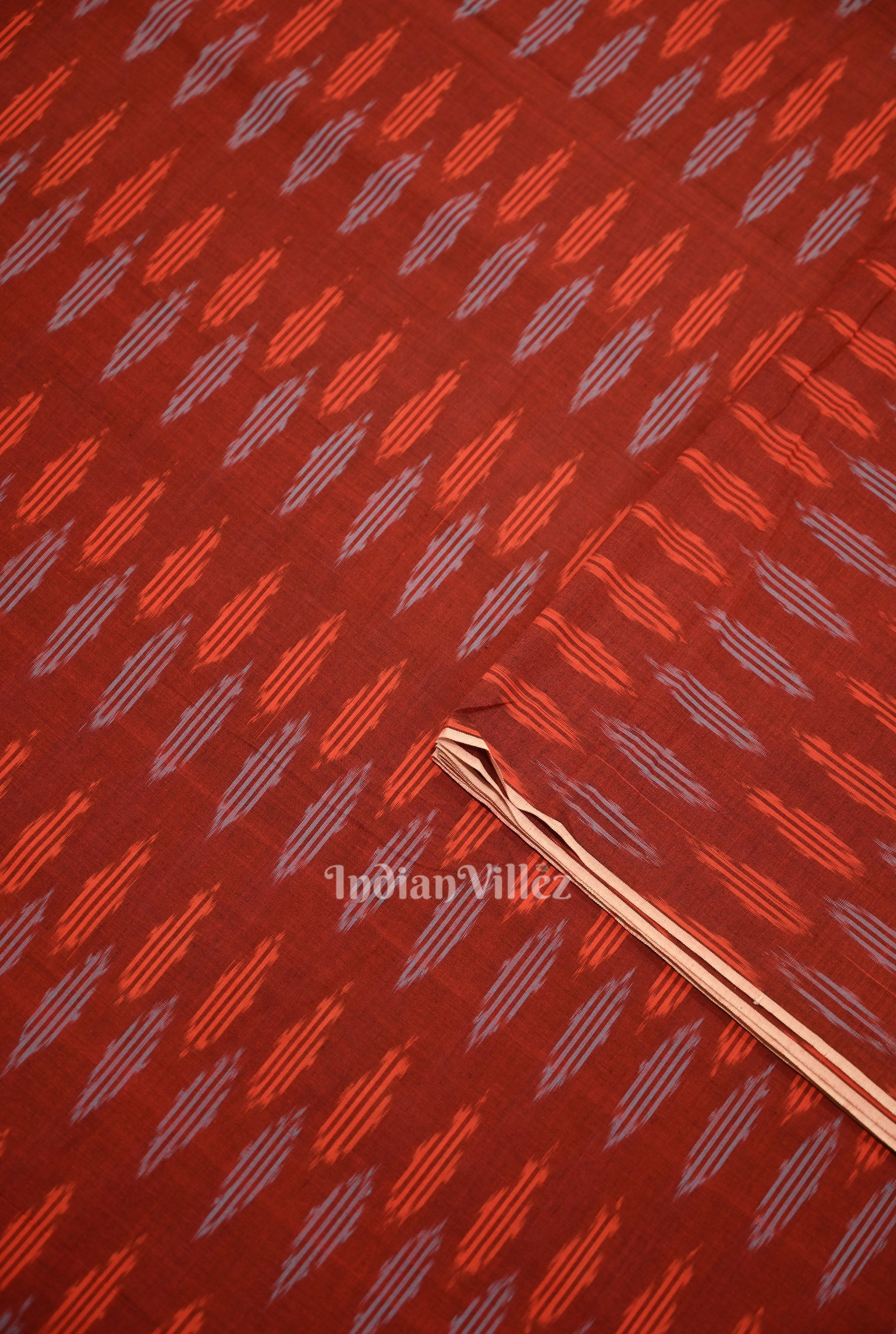 IndianVillèz Maroon Pochampally Ikat Cotton Fabric - view 2
