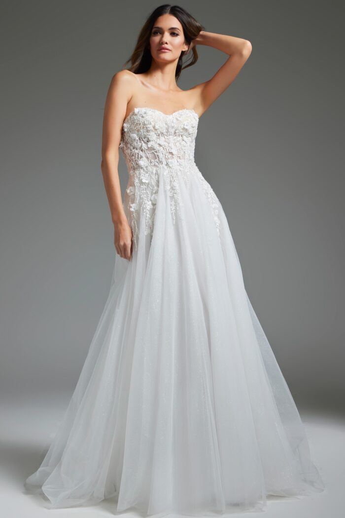 Jovani JB39160 Floral Bodice Bridal Gown Long Wedding Dress