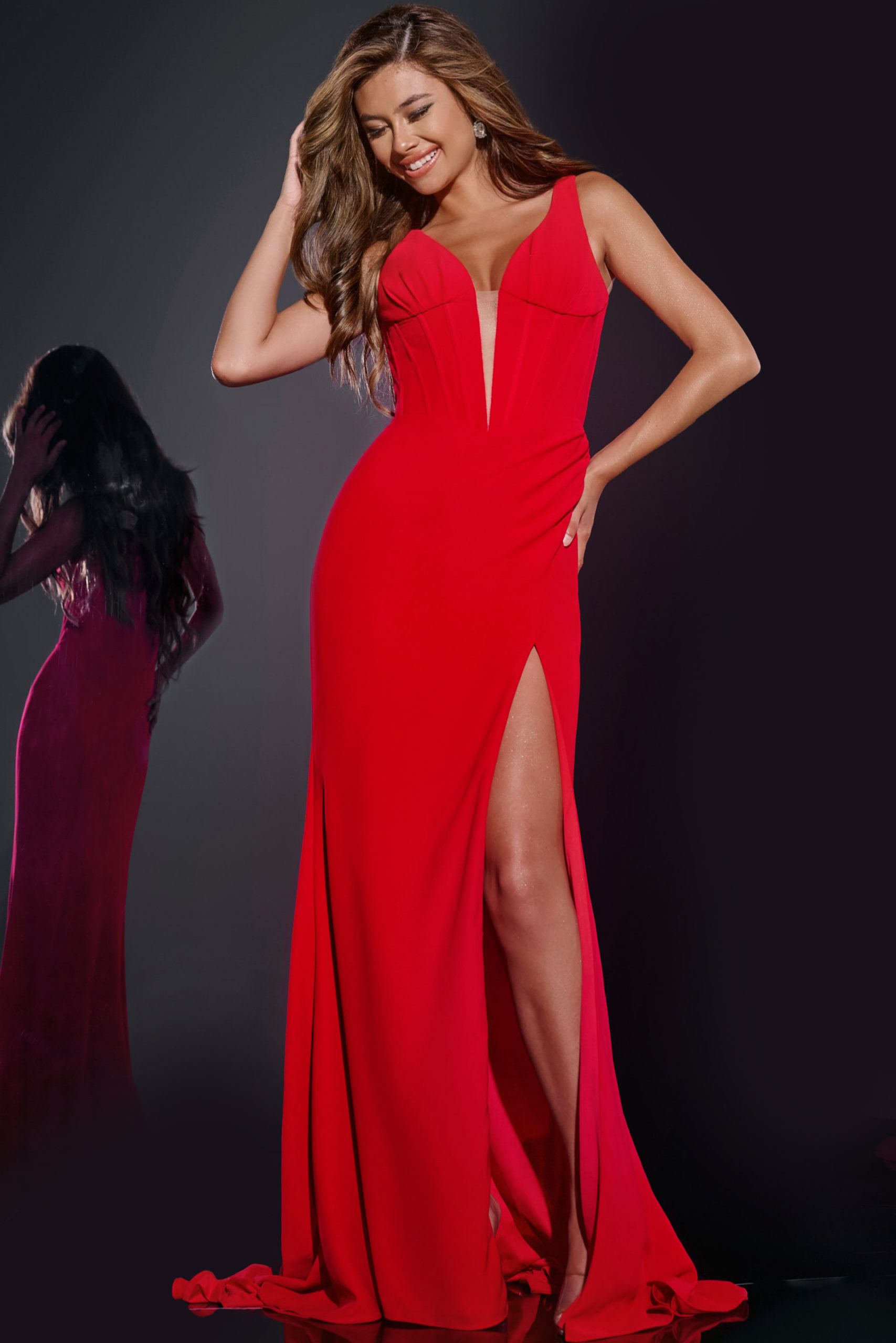 Sleeveless Corset A-line Slit Gown by Jovani 40783 - view 4
