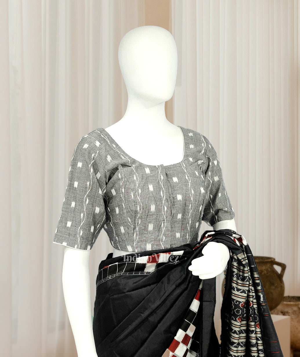 IndianVillèz Cement Gray Tipa Design Odisha Ikat Sambalpuri Cotton Blouse