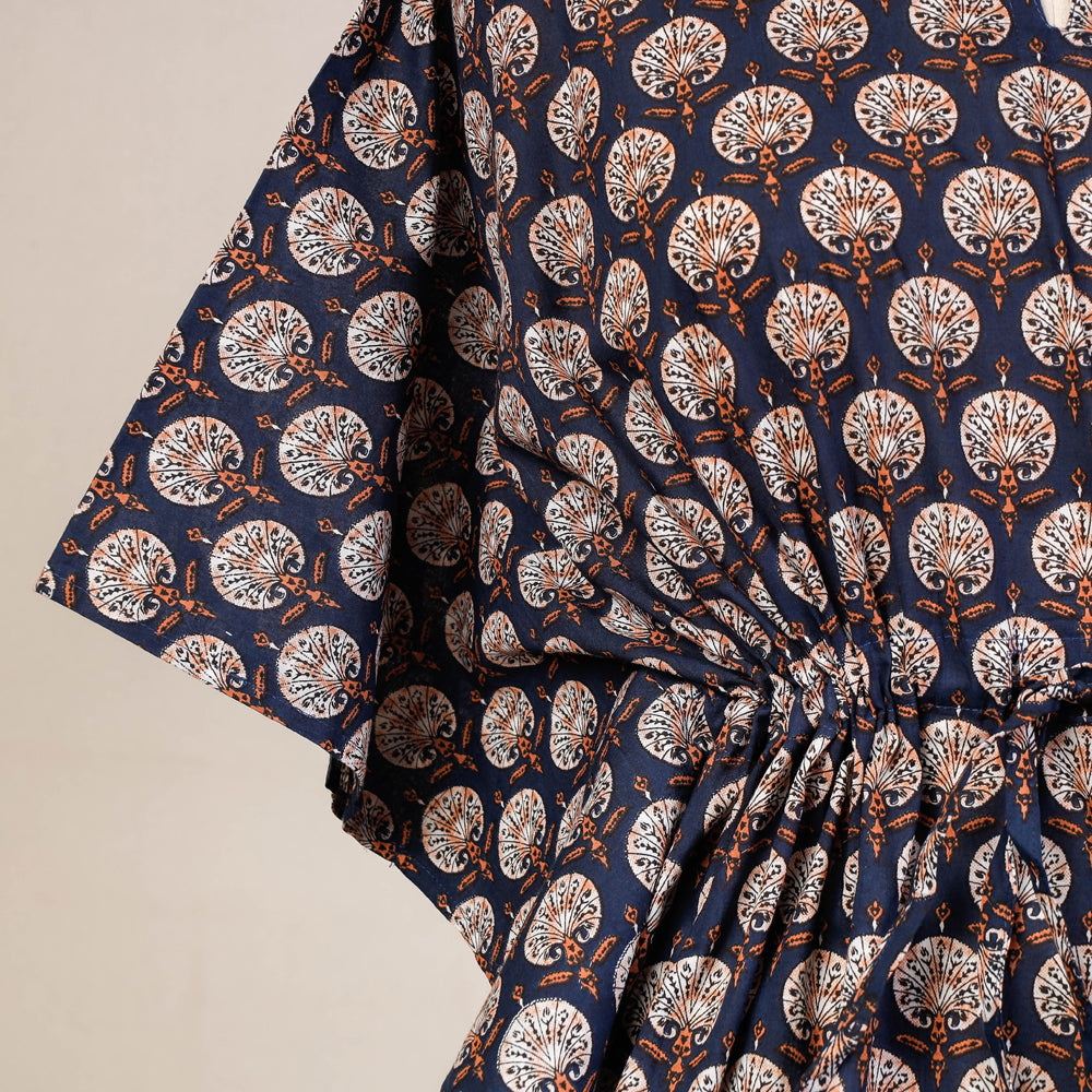 CHUTNEY CRAFT STUDIO Black - Hand Block Printed Cotton Kaftan with Tie-Up Waist (Short) - view 2