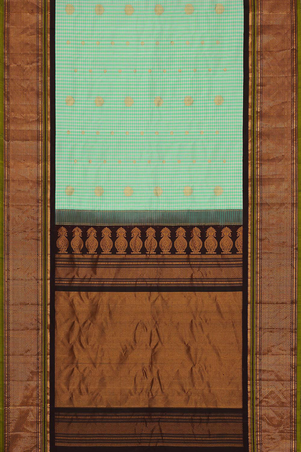 Kalanjali Gadwal Silk Green-Cream Saree – Women's - view 3