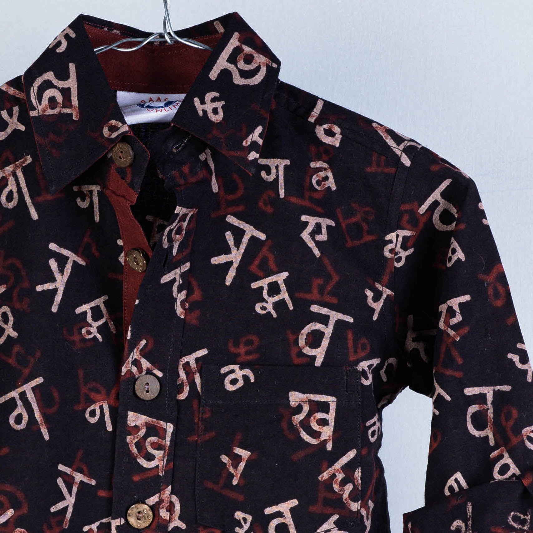 BINDAAS UNLIMITED Black - Block Art Printed Natural Dyed Cotton Kids Full Sleeve Shirt - view 2
