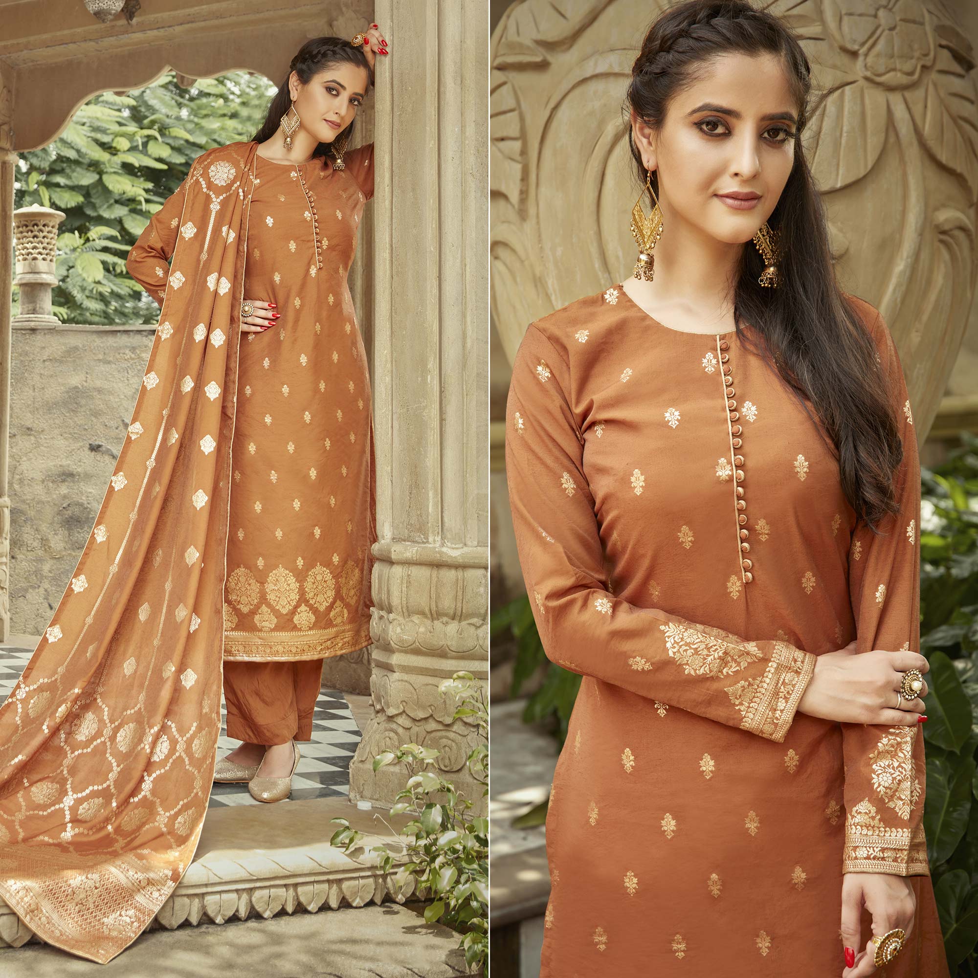 Peachmode Seller Brown Woven Viscose Kurti With Dupatta