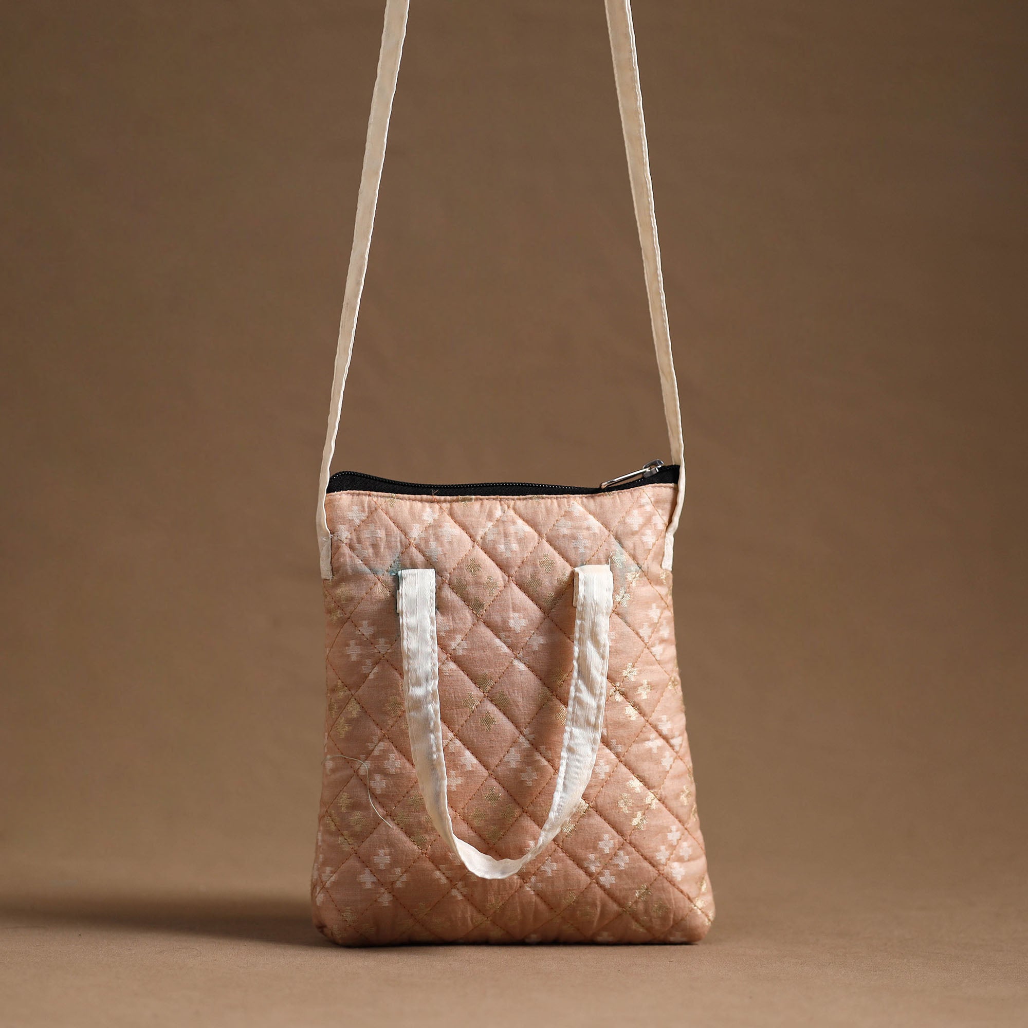 NOORI BAZAR Beige - Handcrafted Quilted Silk Sling Bag 40