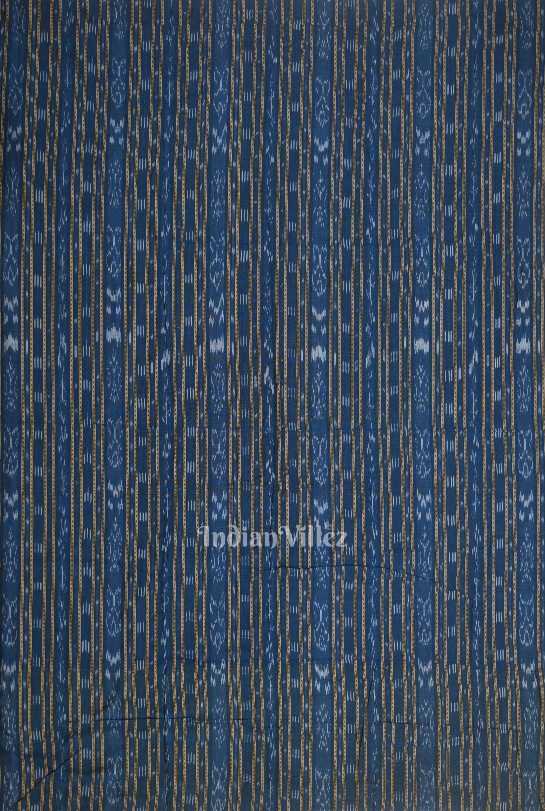 IndianVillèz Deep Blue Stripes Sambalpuri Odisha Ikat Cotton Fabric - view 3