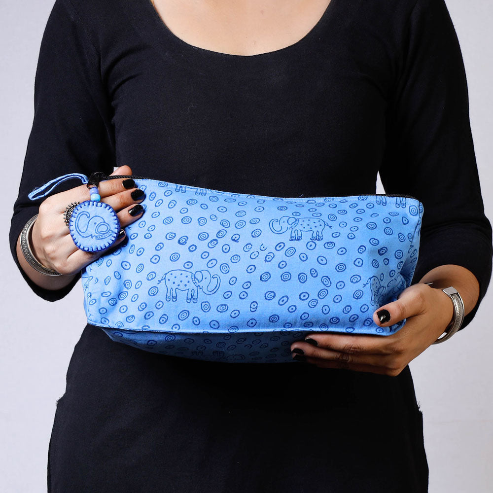 DASTKAR RANTHAMBORE Blue - Hand Block Print Cotton Toilet Pouch - view 2