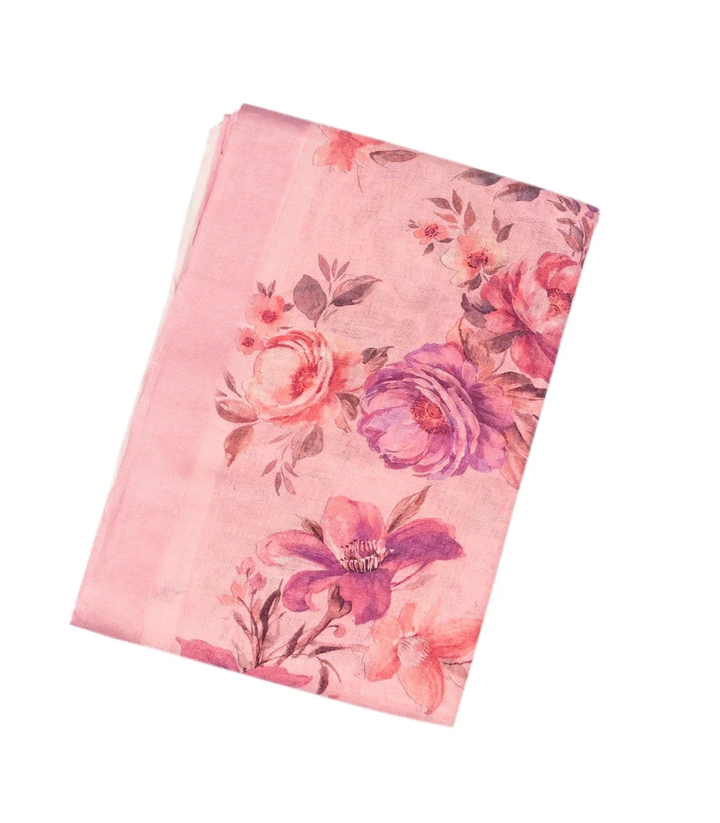 RmKV Baby Pink Handloom Linen Saree With Printed Floral Motifs