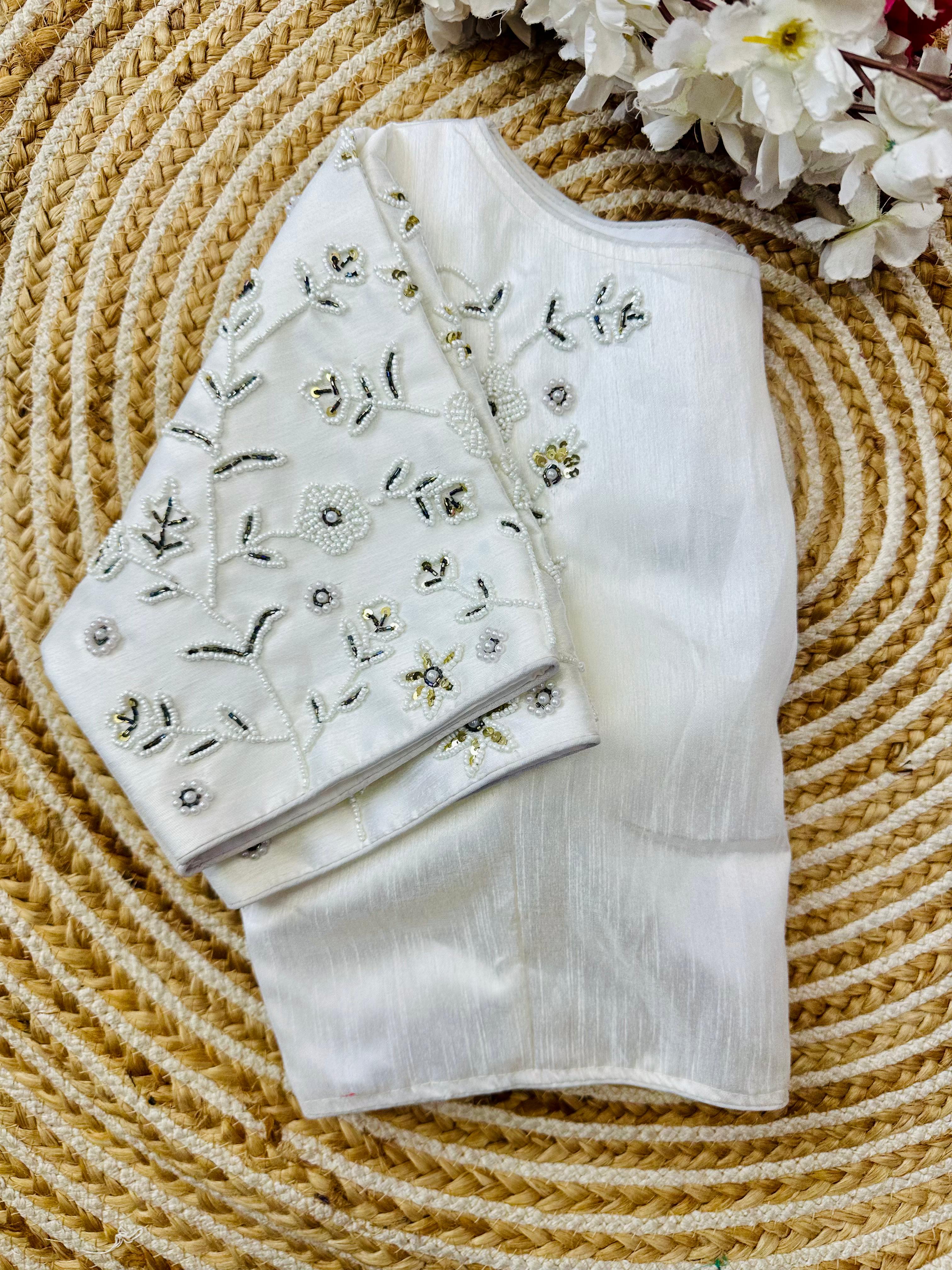 ClothsVilla White Handcrafted Jilmil Silk Blouse with Intricate Embroidery - view 5