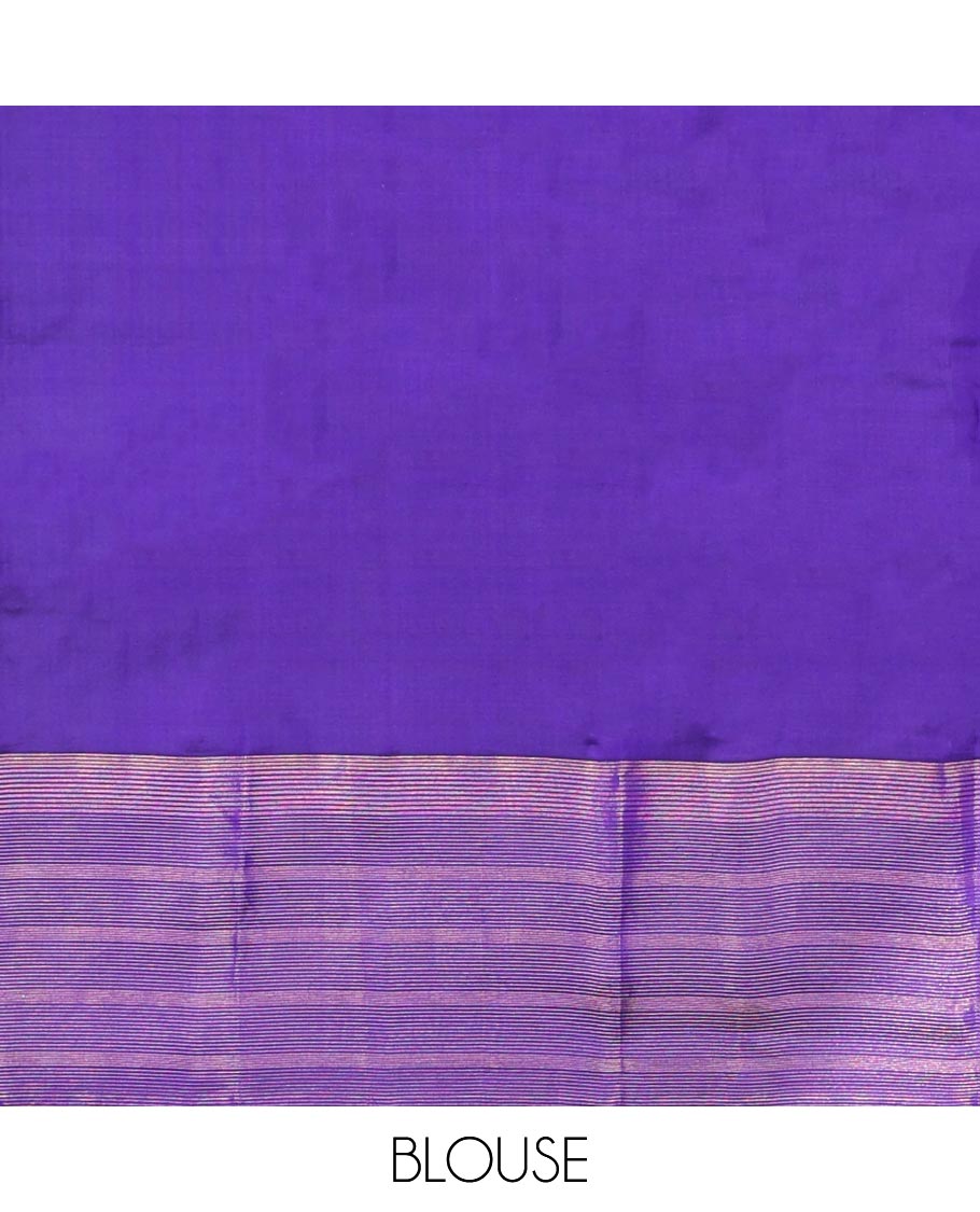 Pothys Pink Muthu striped silk saree, contrast striped zari border & zari-enriched striped pallu - view 4