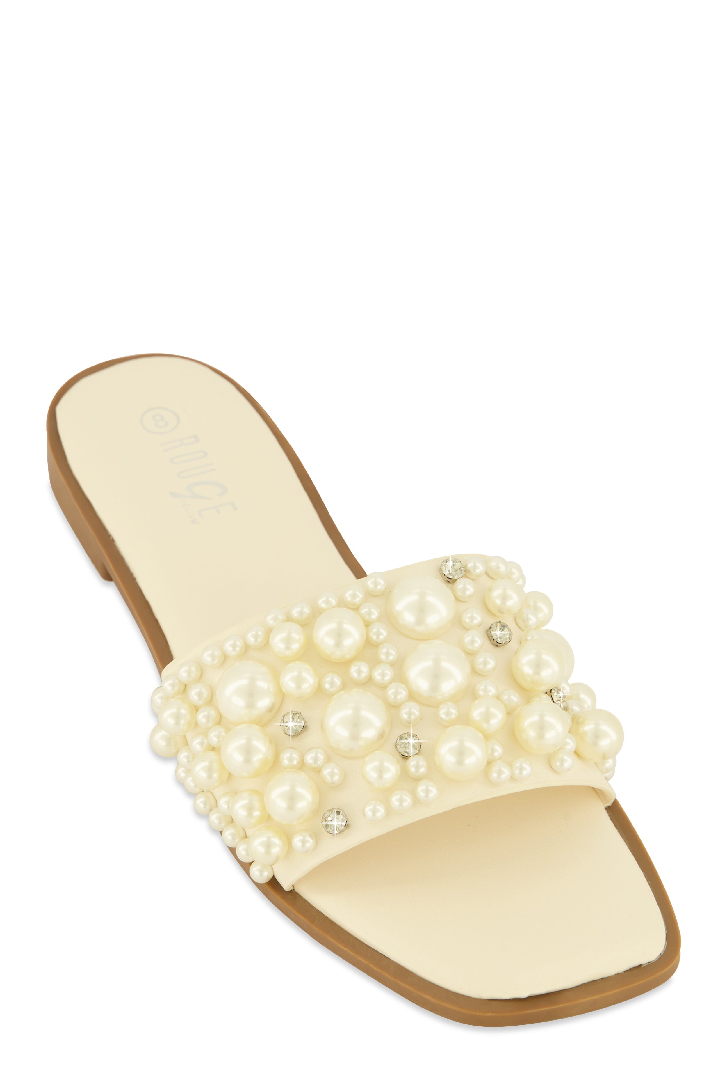 Rainbow Shops Rhinestone Faux Pearl Band Slide Sandals