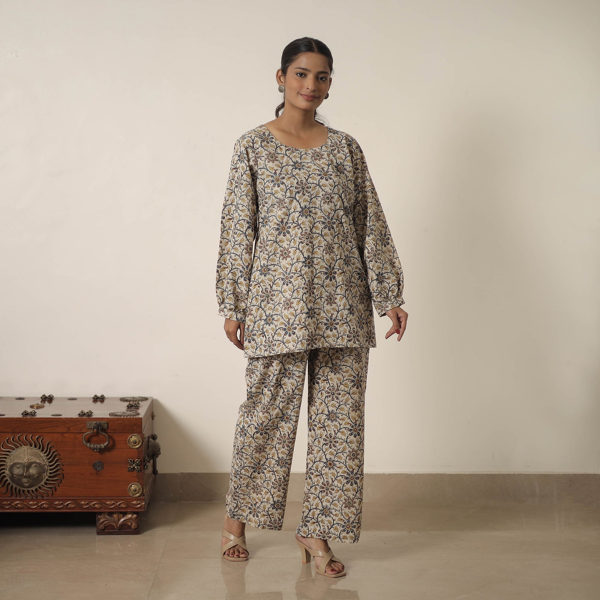 ITOKRI CASUALS Beige - Block Printed Cotton Kalamkari Co-ord Set 02
