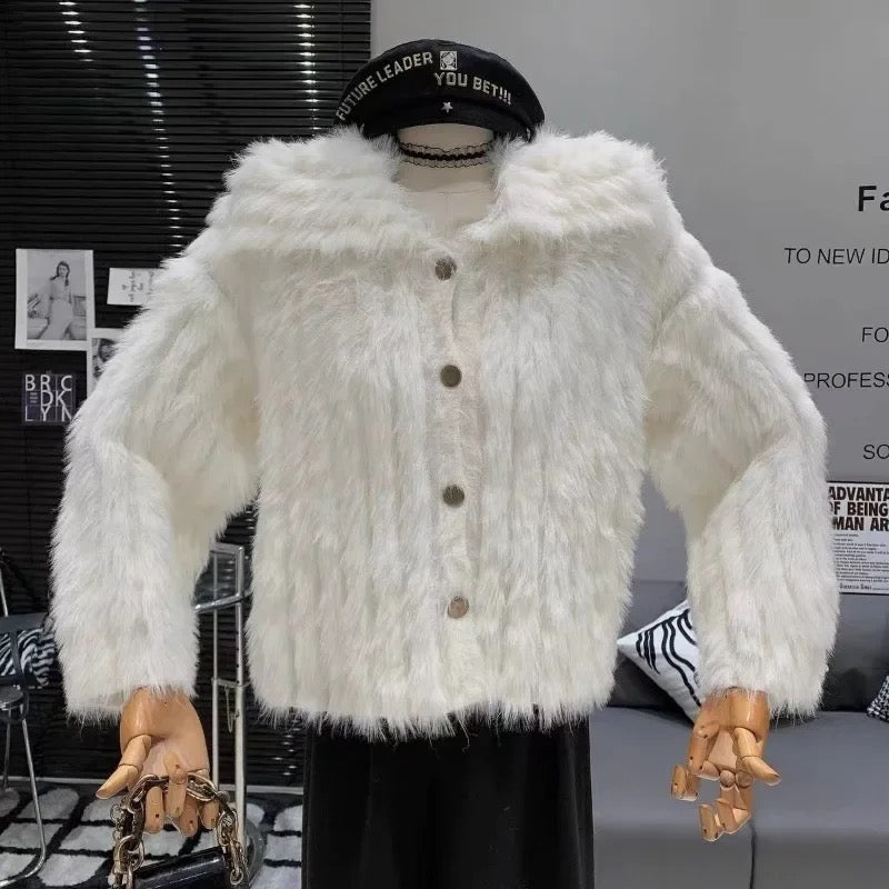 Alamode By Akanksha Kaya Cute Woolen Fur Sweater with Buttons - view 2