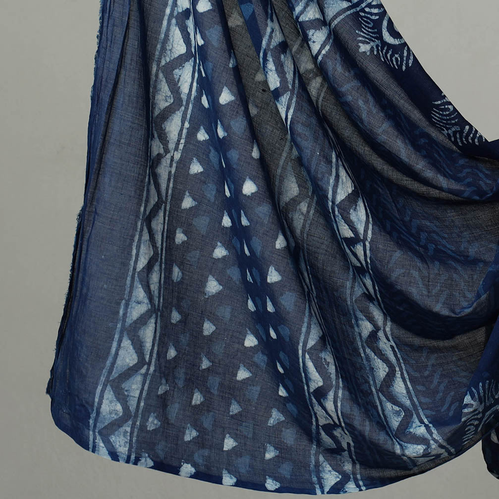 ARTISAN HAND BLOCK PRINTS Blue - 3pc Cotton Indigo Bagru Print Dress Material Set 17 - view 4