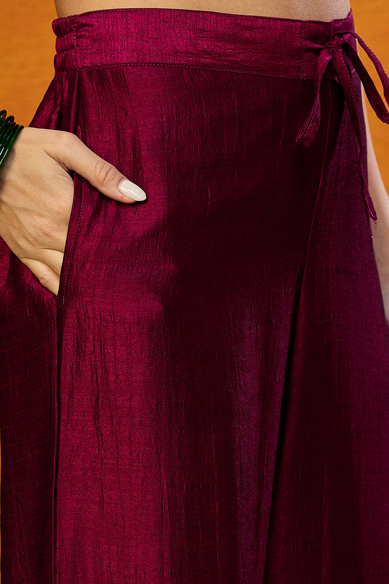 Ahika Maroon Silk Blend Solid Embroidered Straight Suit Set PKSKD2442 - view 6