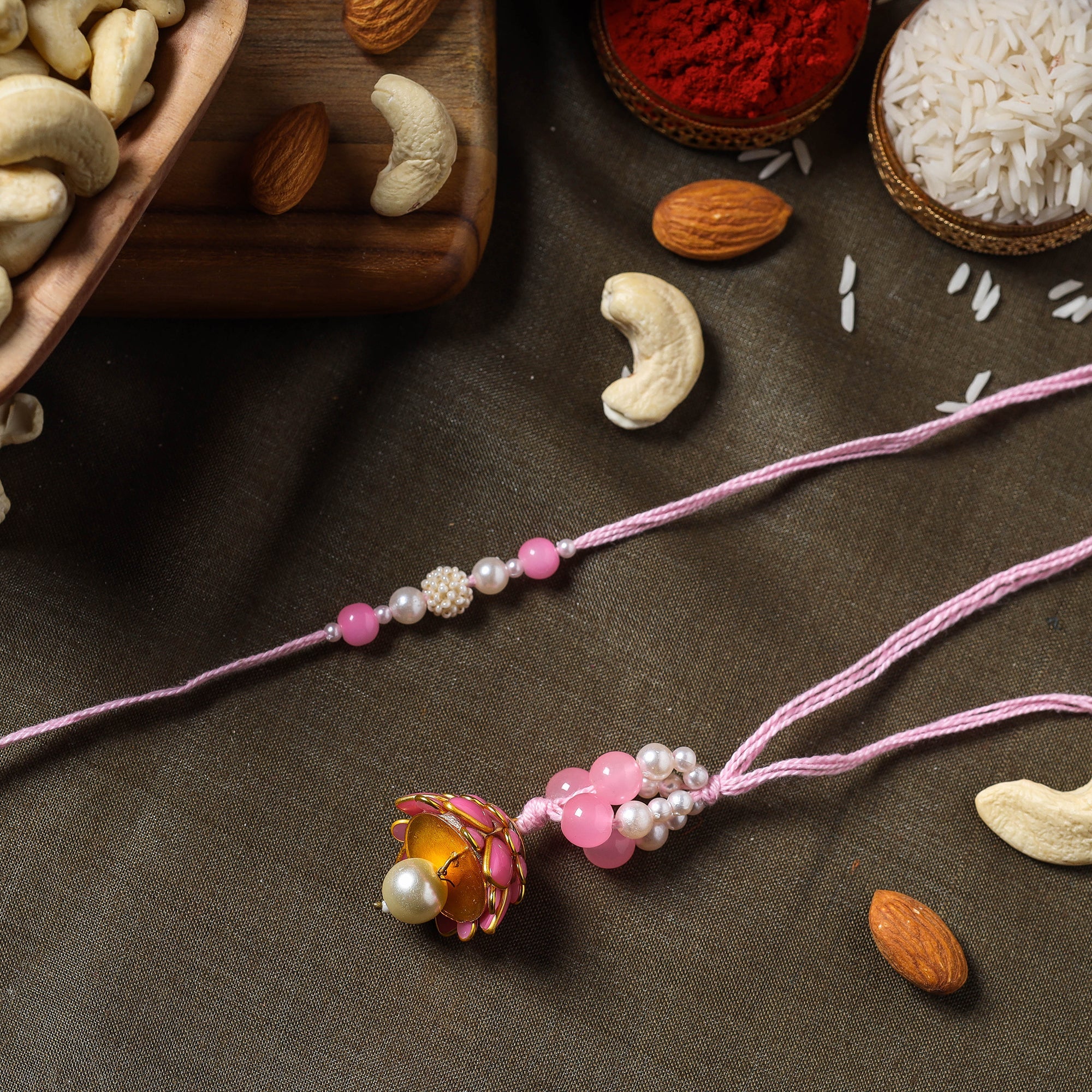 ITOKRI CRAFTS INITIATIVE Beadwork Bhaiya Bhabhi Rakhi with Cashew & Almonds - view 2