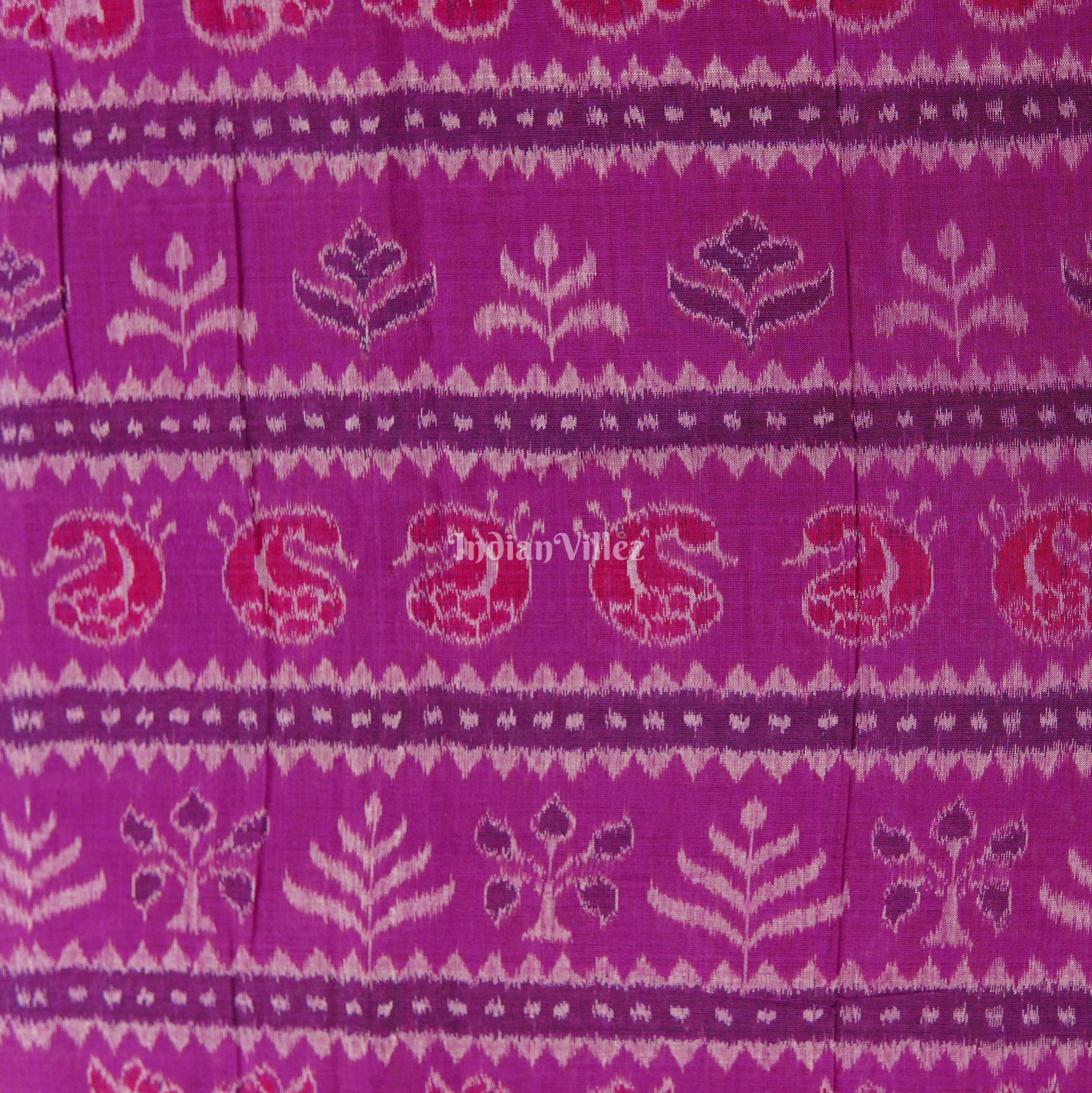 IndianVillèz Deep Pink Floral Theme Odisha Handloom Cotton Fabric - view 2