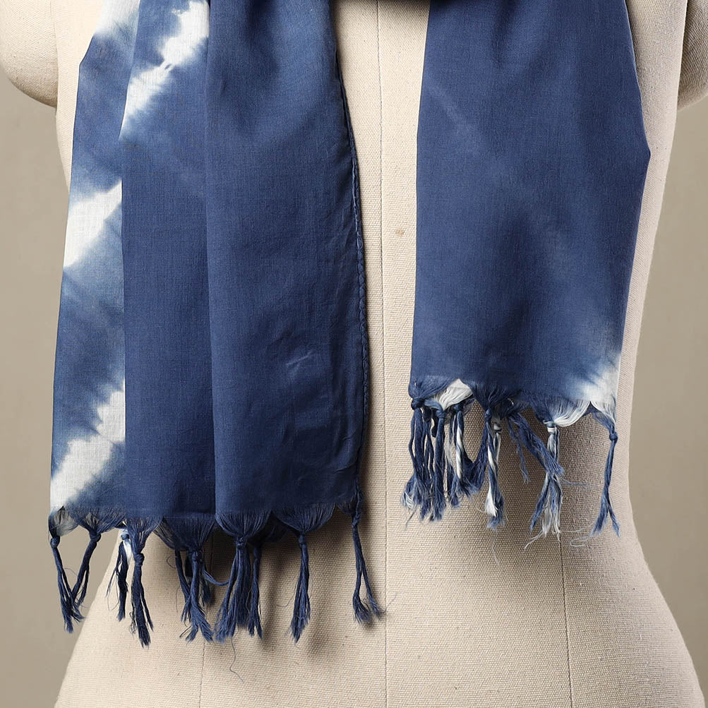 HAVELI CHRONICLES Blue - Cotton Tie-Dye Shibori Stole with Tassels 247 - view 2