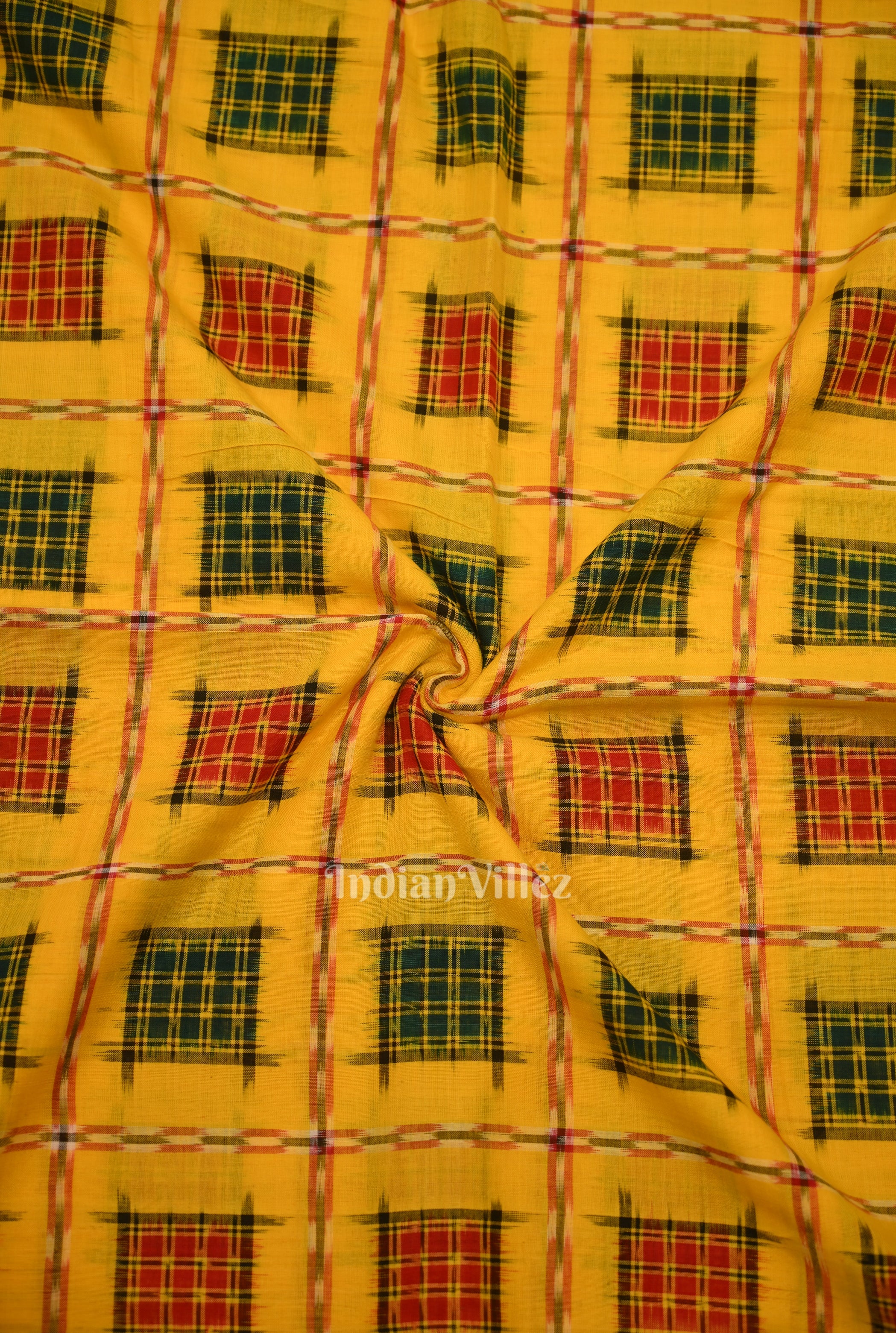 IndianVillèz Yellow Ashwin Theme Sambalpuri Ikat Cotton Fabric