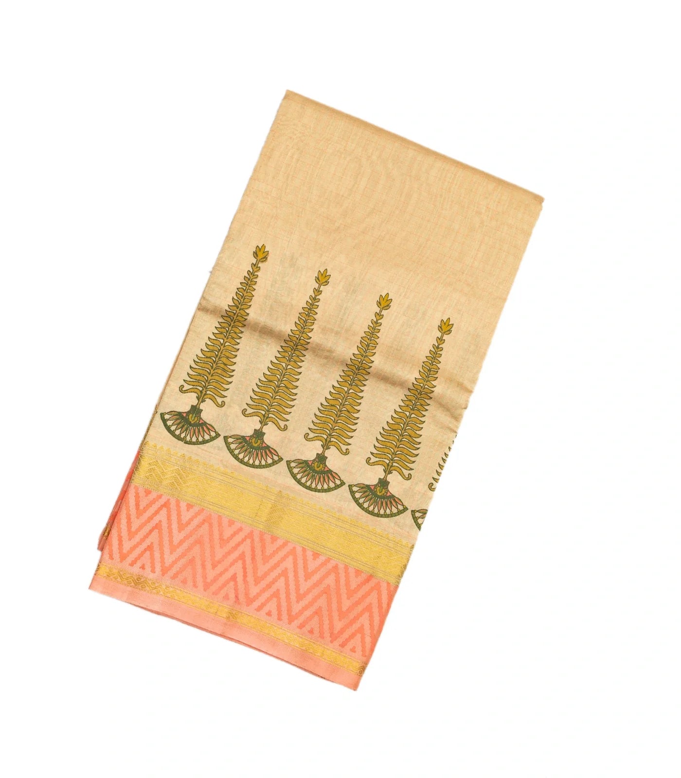 RmKV Taupe Handloom Chirala Silk Cotton Saree With Printed Floral Motifs