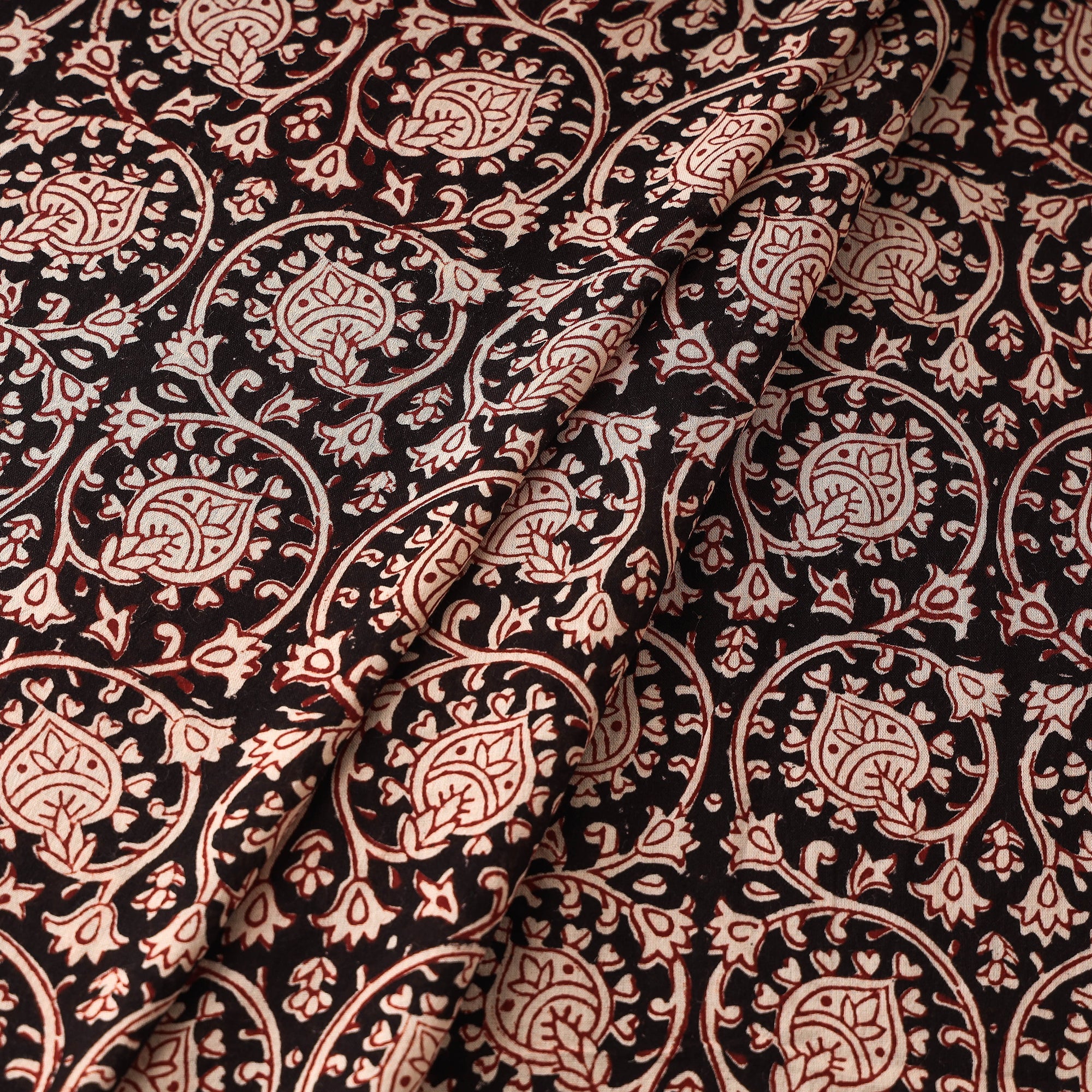 BAGH PRINTS BY UMAR FARUK KHATRI Black - Bagh Hand Block Printed Mul Cotton Fabric - view 2