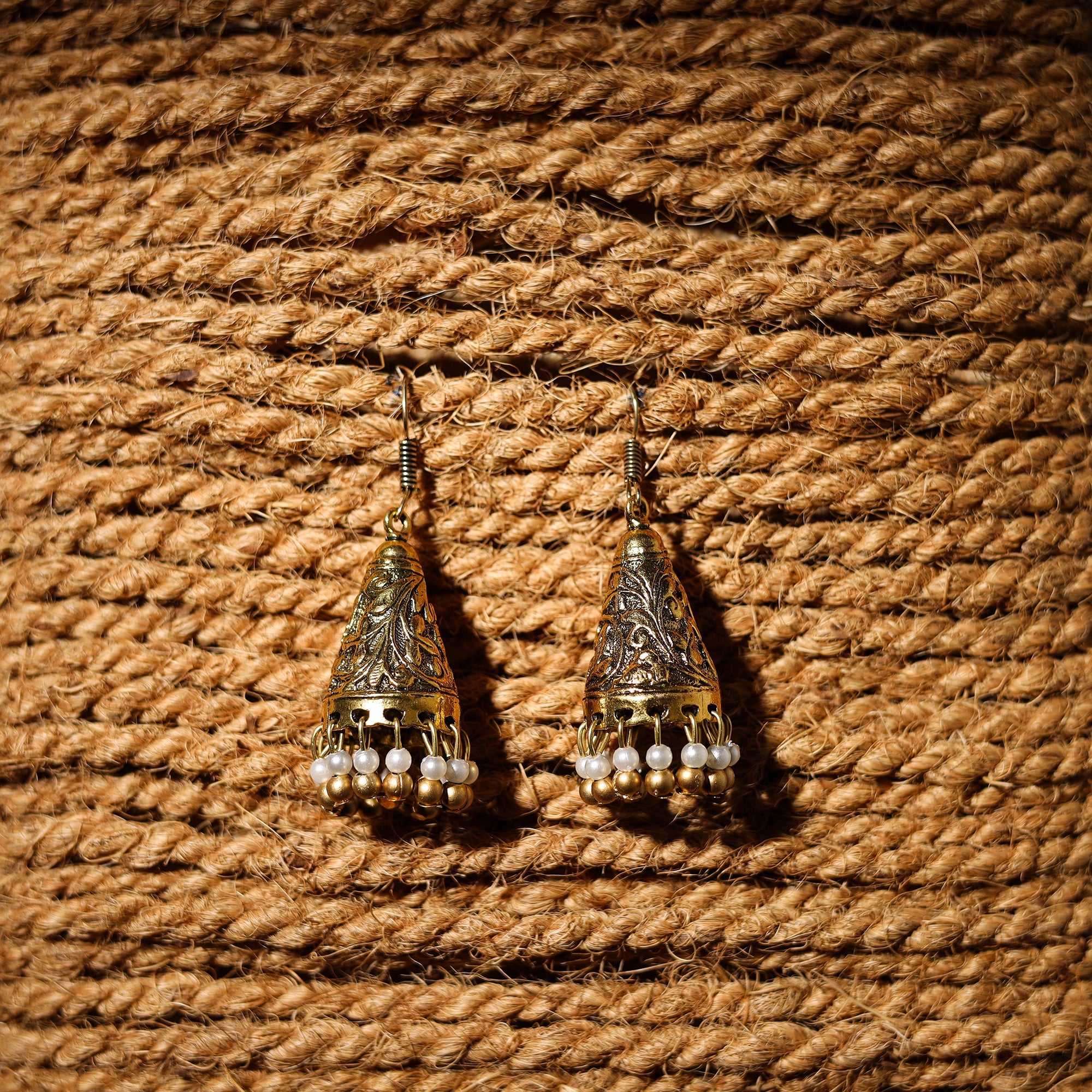 JALPARI Alina Handcrafted Golden GS Beaded Jhumki Earrings