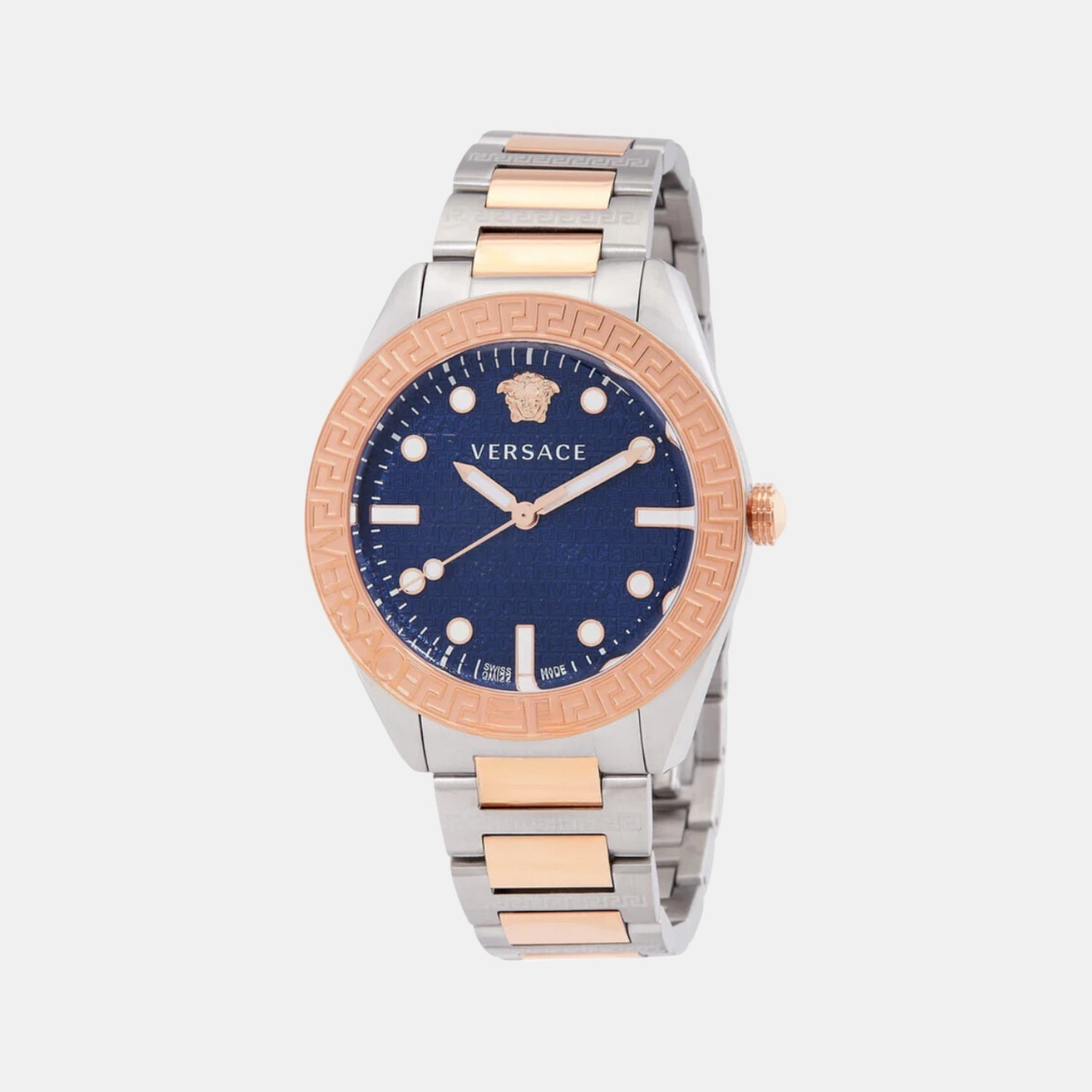 Versace Greca Dome Men Quartz Blue Dial Analog Stainless Steel Watch VE2T00724