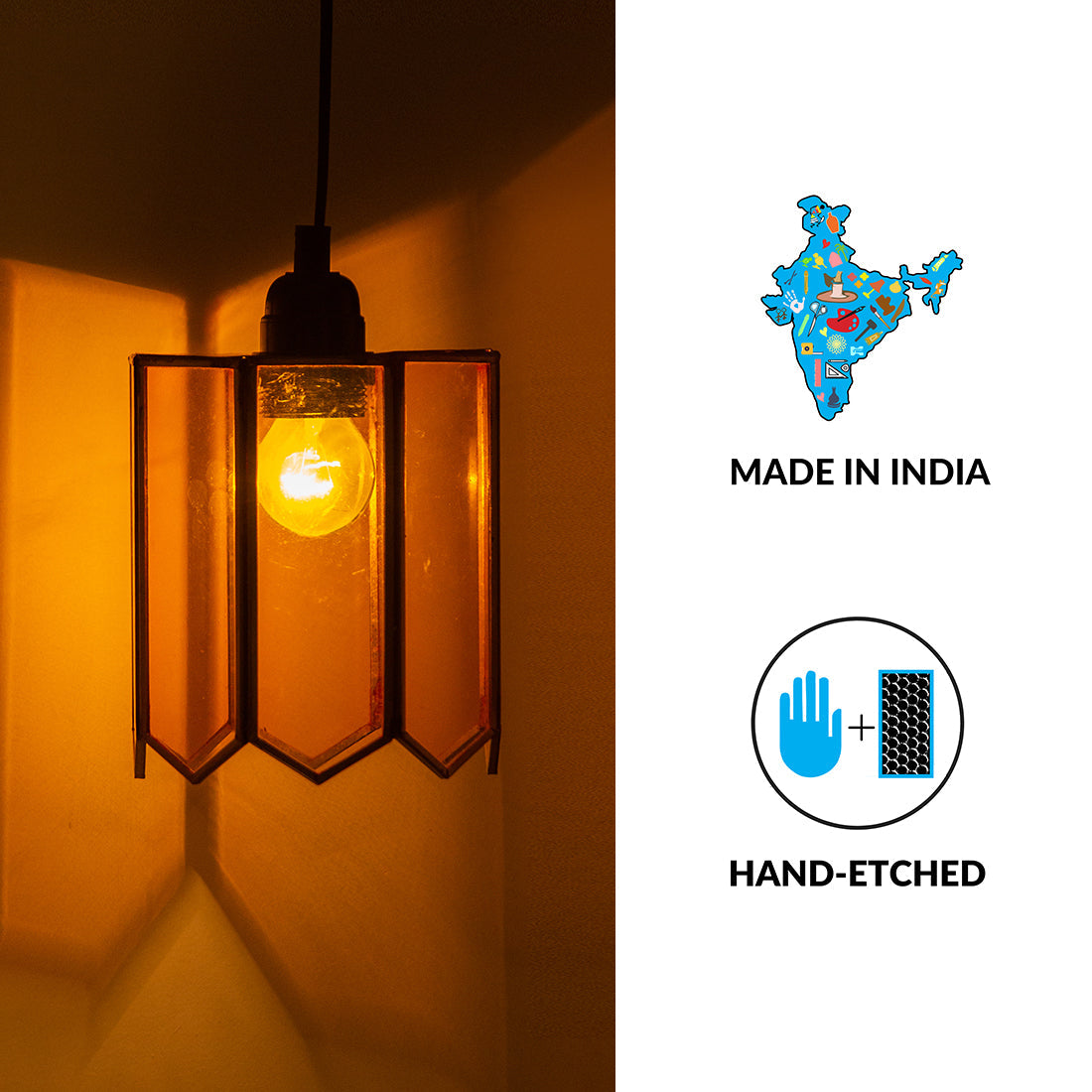 EXCLUSIVELANE 'Glass Glimmers' Handcrafted Cylindrical Hanging Pendant Lamp in Glass & Iron (8 Inch) - view 5