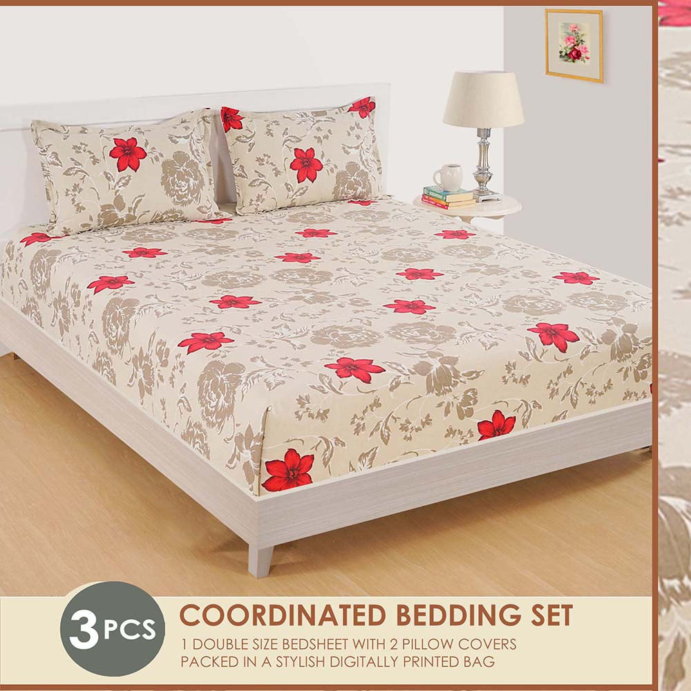 Swayam India Beige Botanica Double Bedsheet + 2 Pillow Cover - view 2