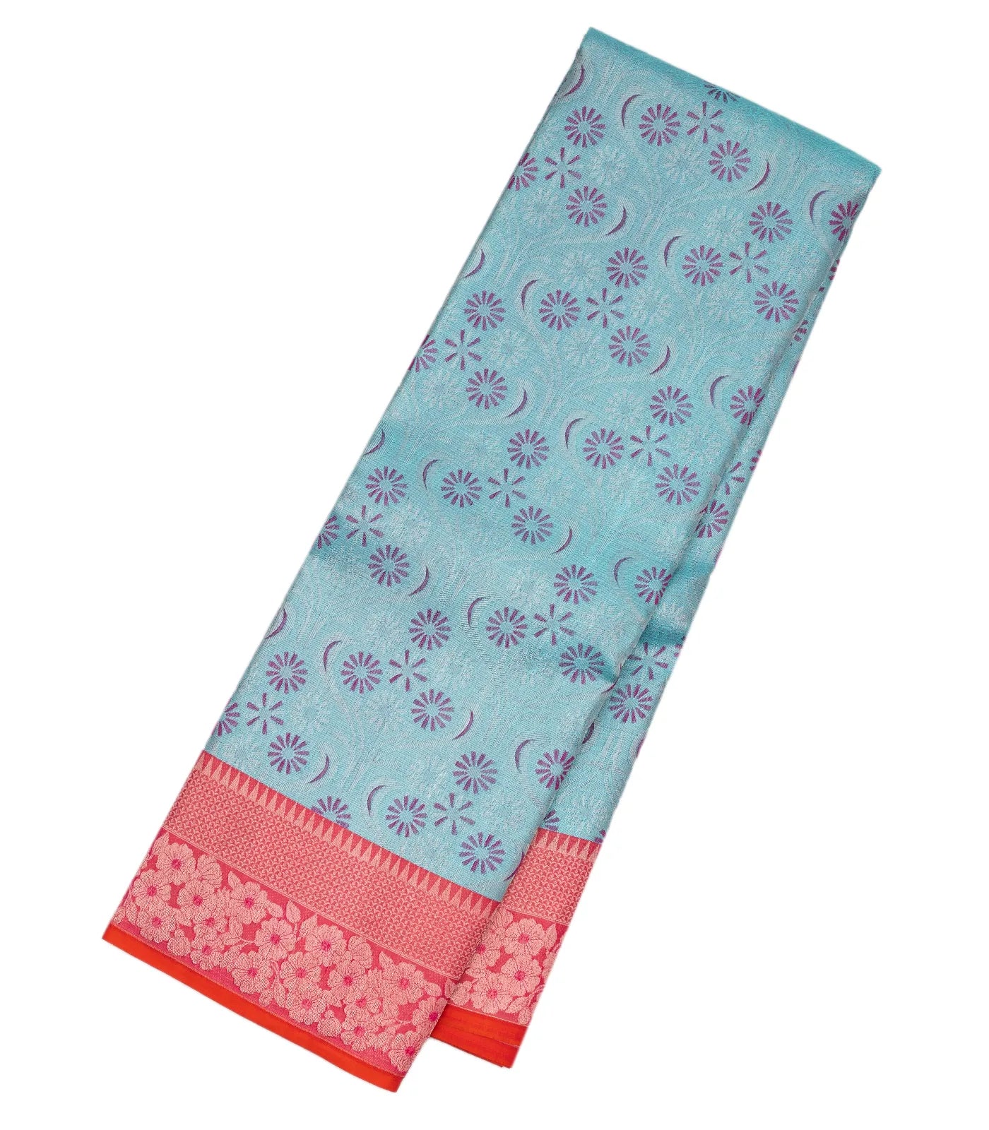 RmKV Turquoise Handloom Kanchipuram Tissue Silk Saree With Floral Motifs