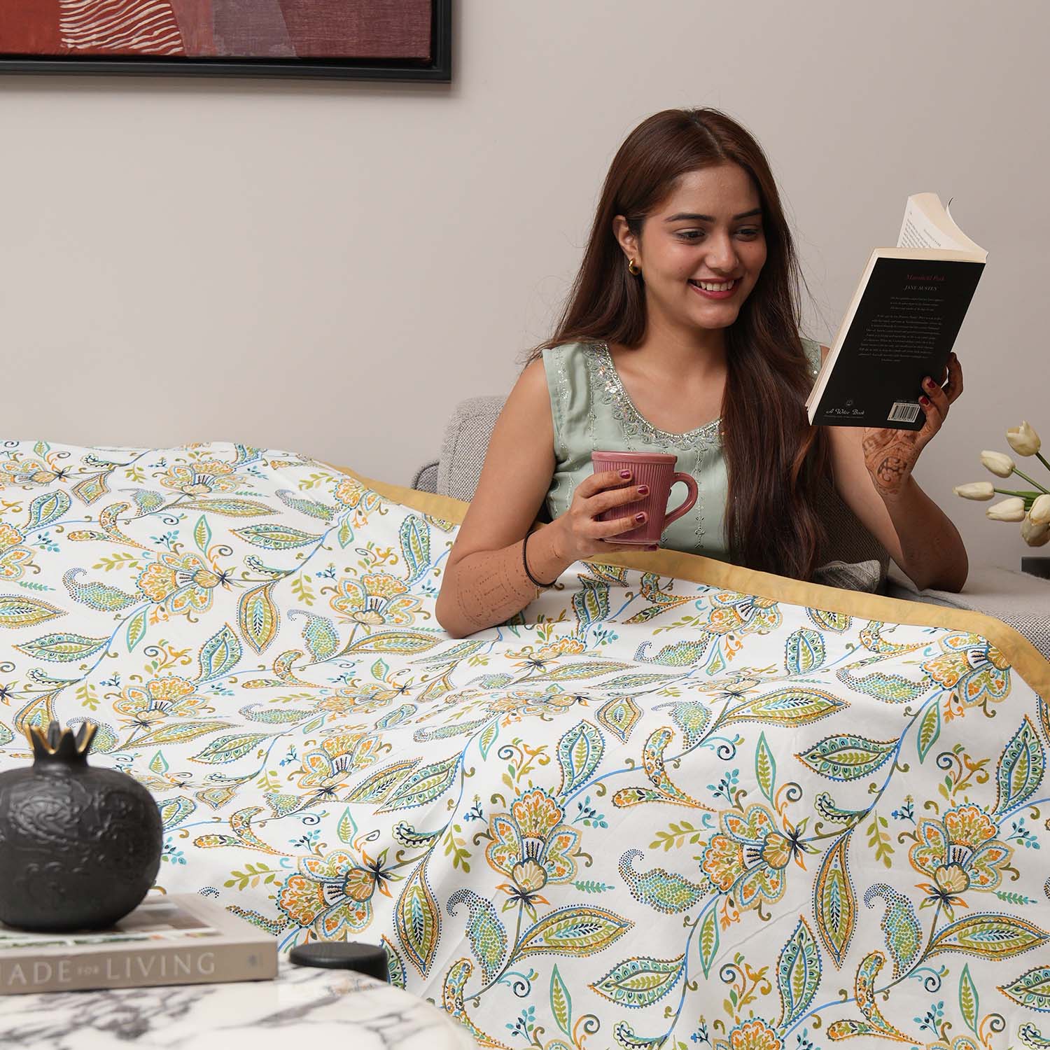 Urban Space -Home Furnishing Store Microfiber Cotton Reversible Dohar / AC Blanket for Bedroom - Iris Blue
