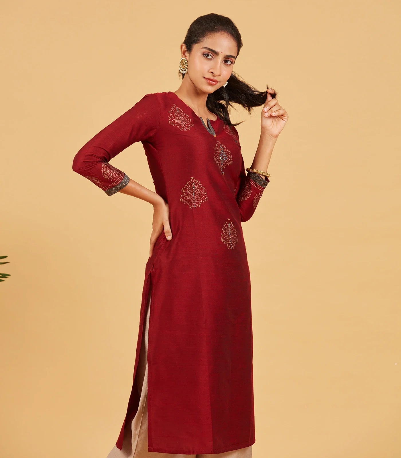 RmKV Russet Brown Foil Printed Kurta