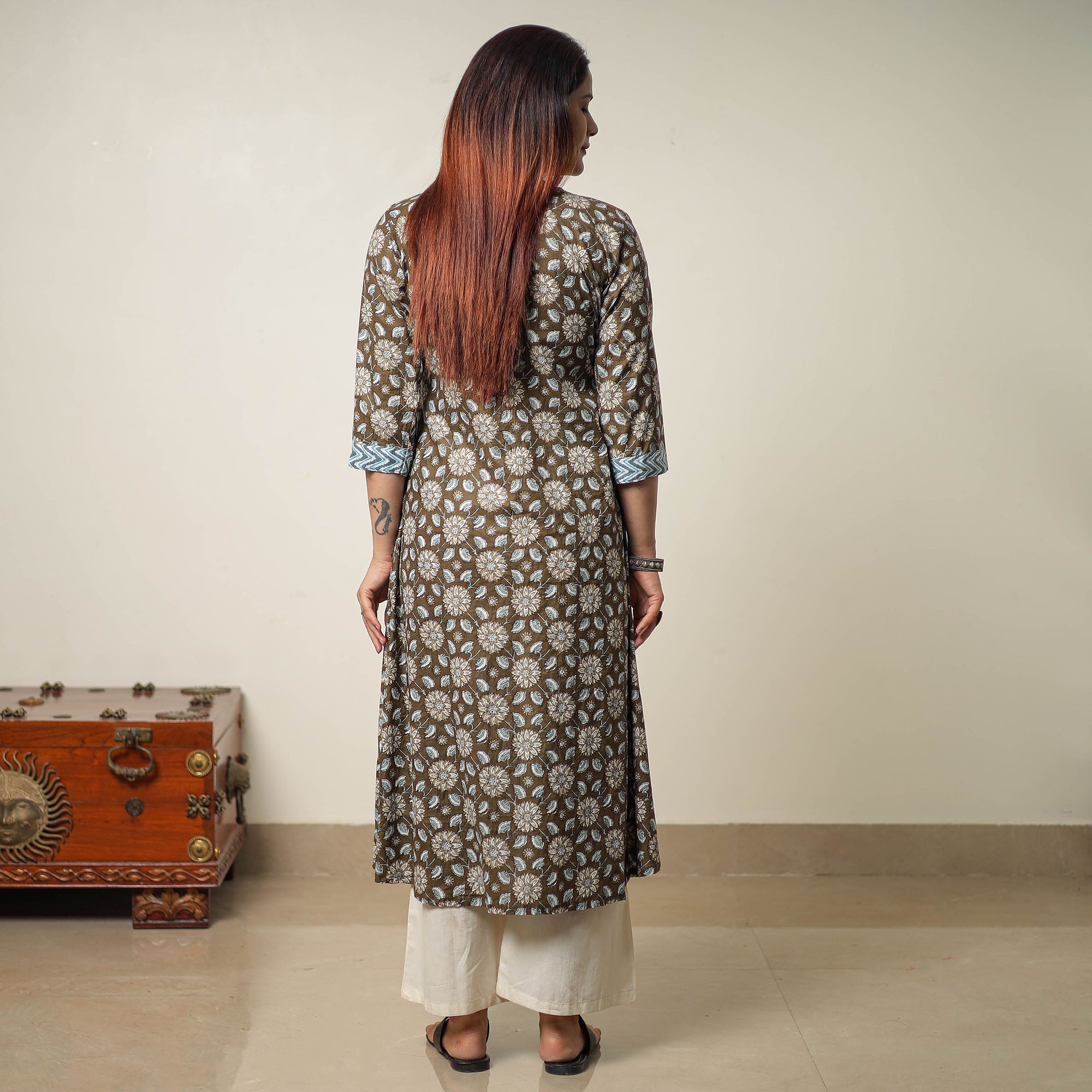 ITOKRI CASUALS Brown - Jaipur Printed Cotton A-Line Kurta with Patchwork 01 - view 5