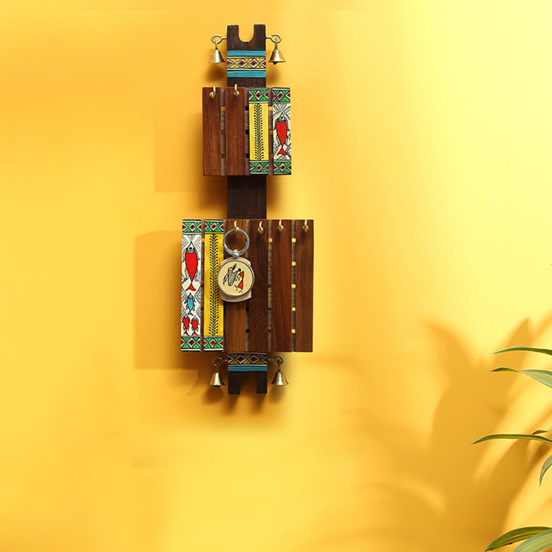 EXCLUSIVELANE 'In-Key-Geneous' Madhubani Handpainted Key Holder In Sheesham & Teak Wood (6 Hooks)