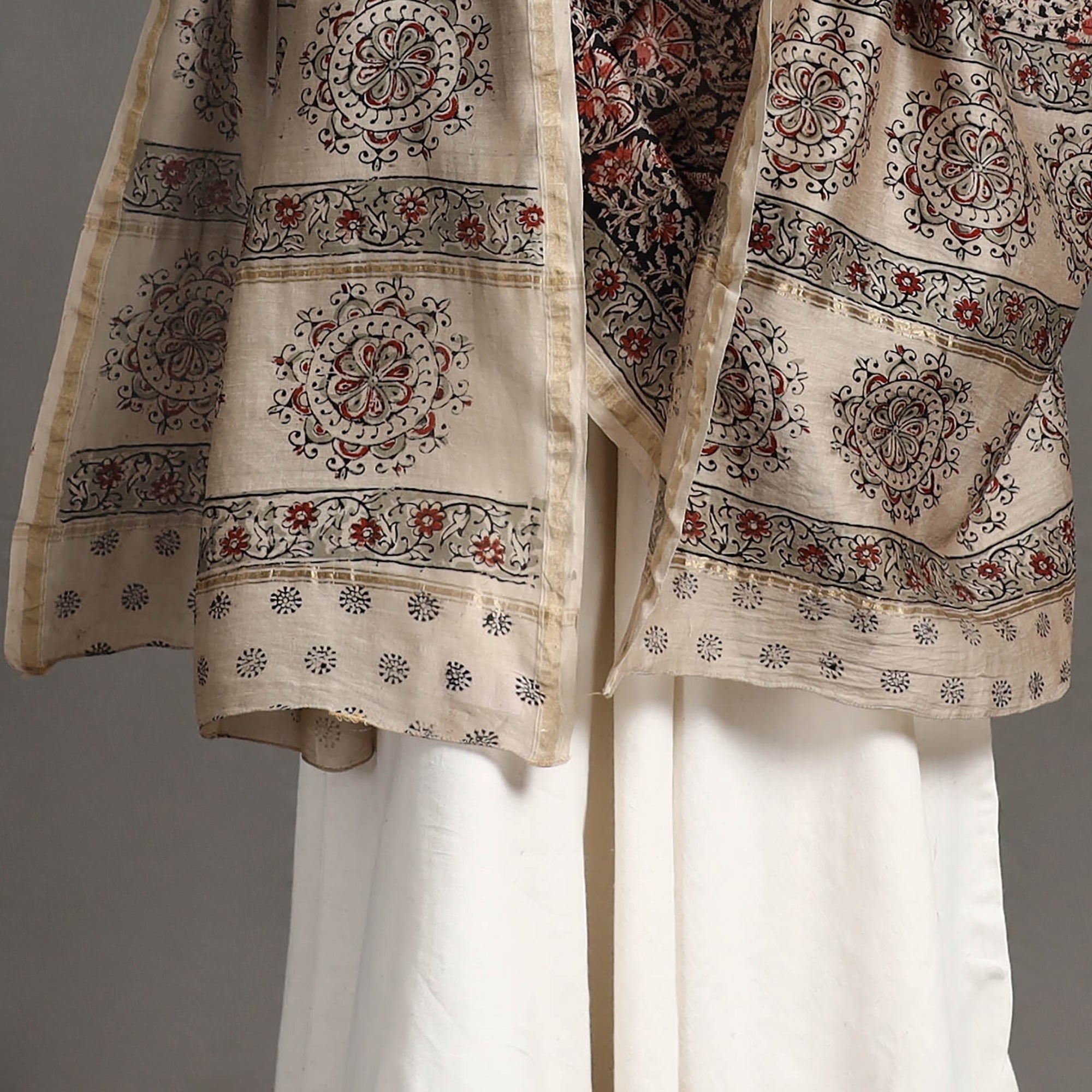 SOUTH KARGHA Black - Pedana Block Print Chanderi Silk Kalamkari Dupatta 06 - view 4
