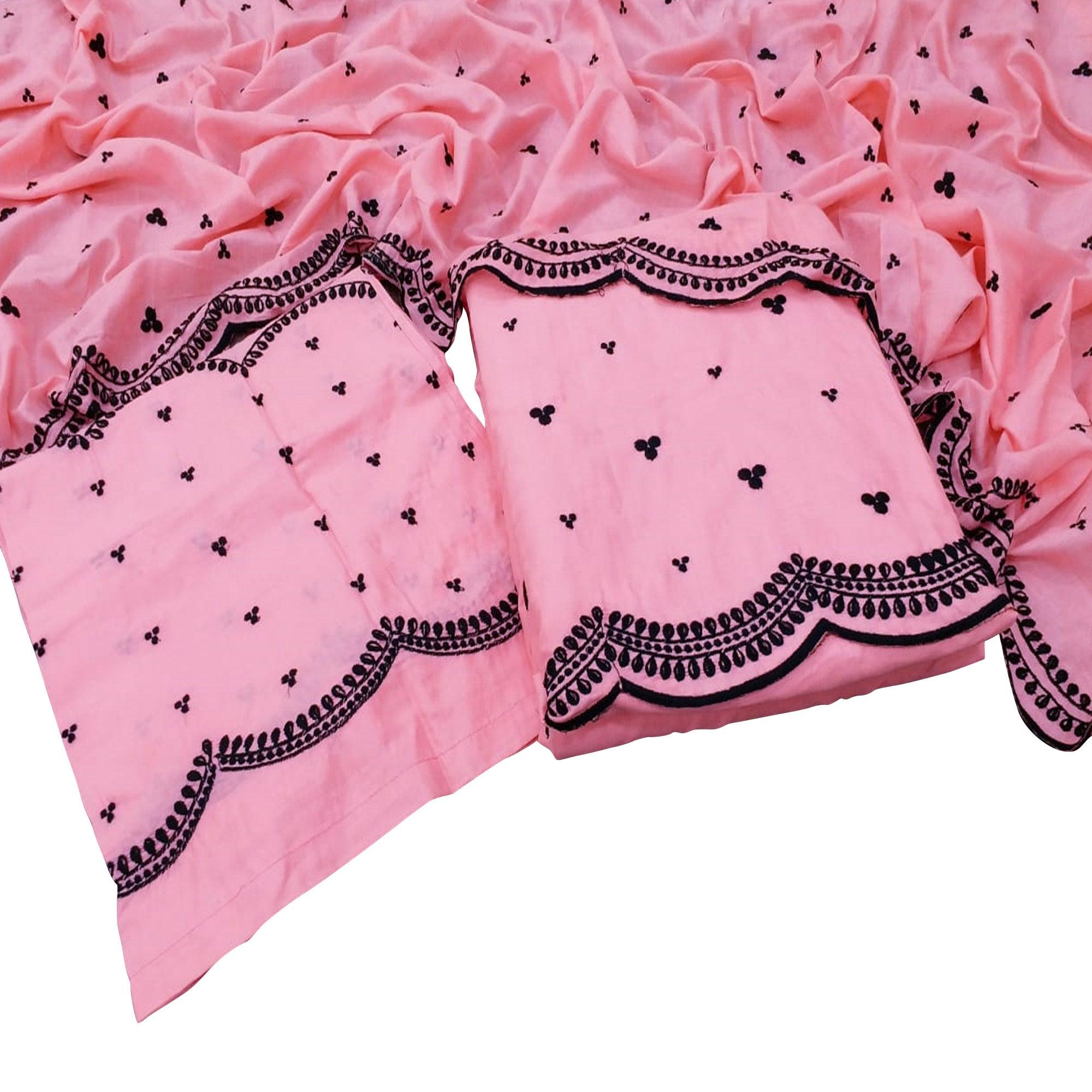 Peachmode Mesmerising Pink Colored Casual Wear Embroidered Cotton Dress Material