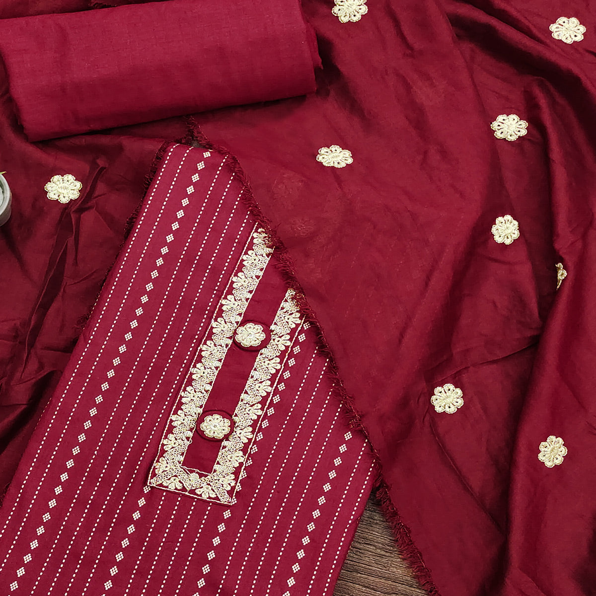 Peachmode Maroon Printed Pure Cotton Dress Material - view 2