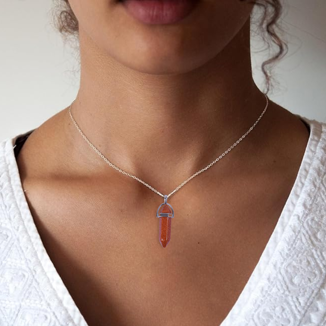 Gemsmantra Sunstone Red Goldstone Double Terminated Pencil Pendant - view 3