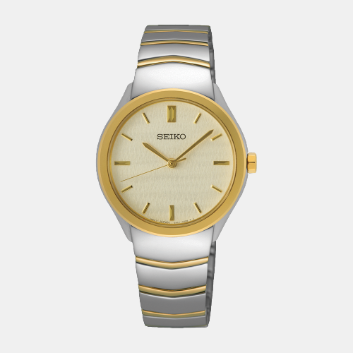 Seiko Dress Women Quartz Yellow Dial Analog Stainless Steel Watch SUR550P1