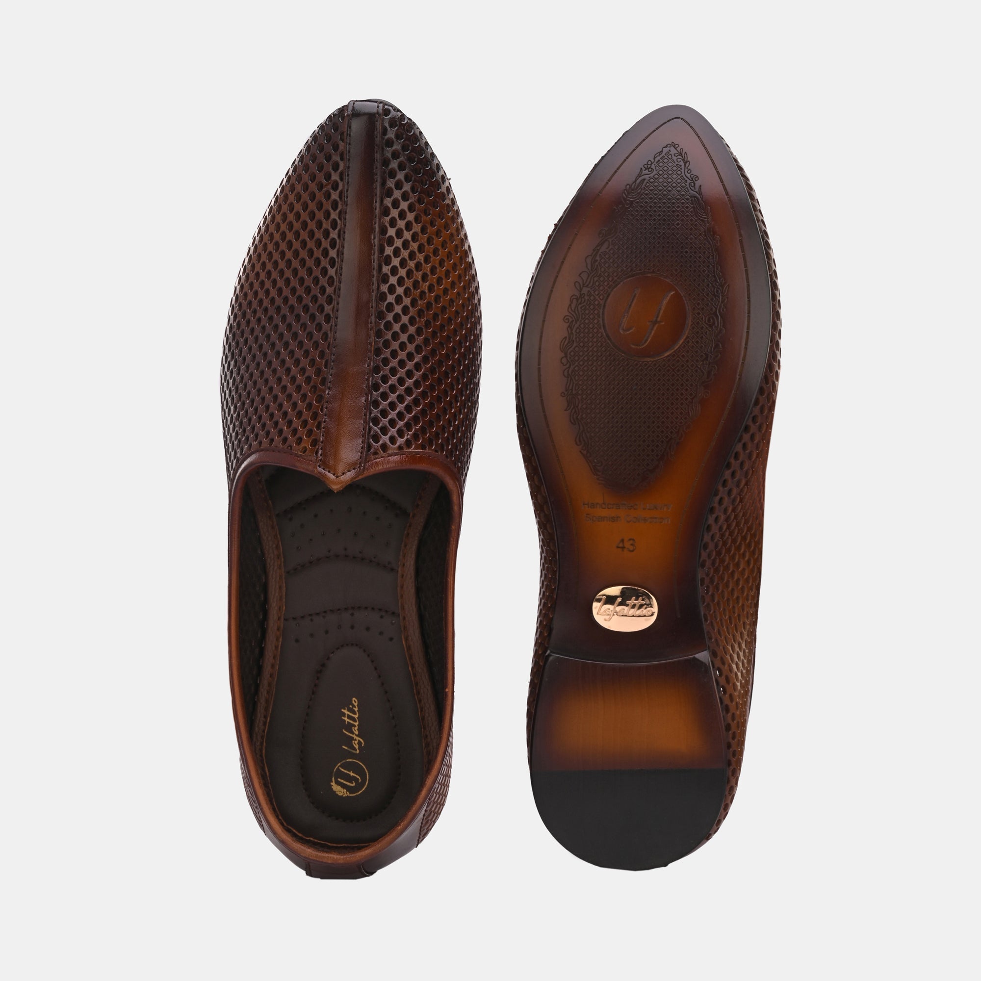 Tan Perforated Ethnic Jooti by Lafattio - view 2