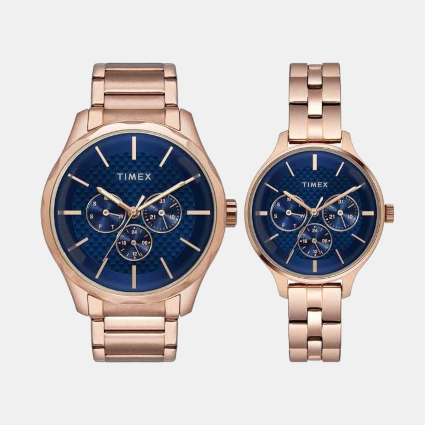 Timex Fashion Couple Quartz Blue Dial Chronograph Stainless Steel Watch TW00PR290