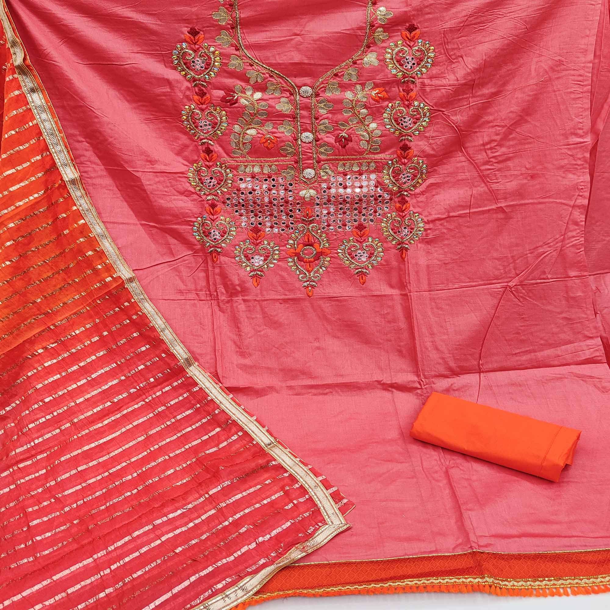 Peachmode Gajari Pink Festive Wear Gotta Plus Handwork Cotton Dress Material - view 4