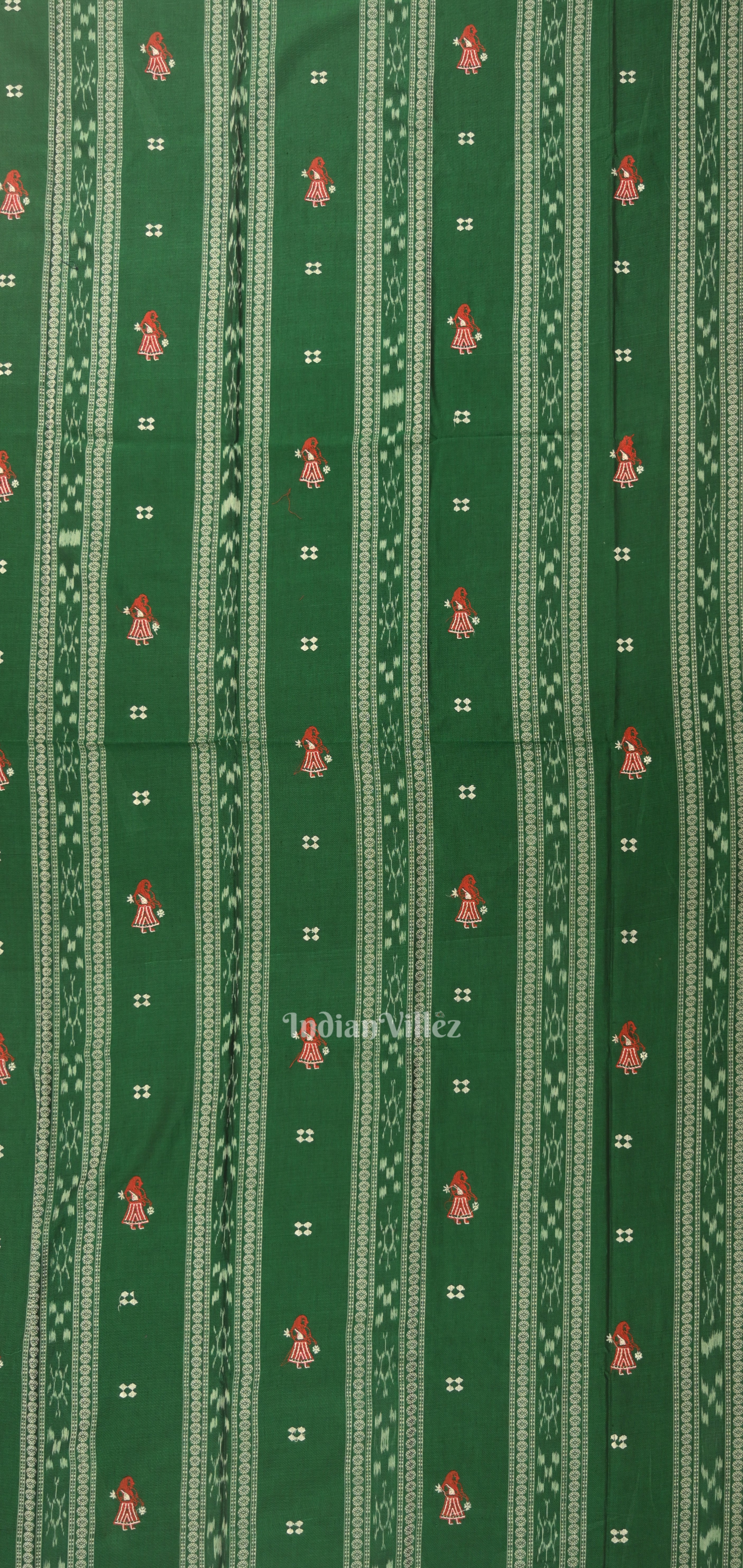 IndianVillèz Green with Red Doll Odisha Ikat Sambalpuri Dress Material & Dupatta - view 3