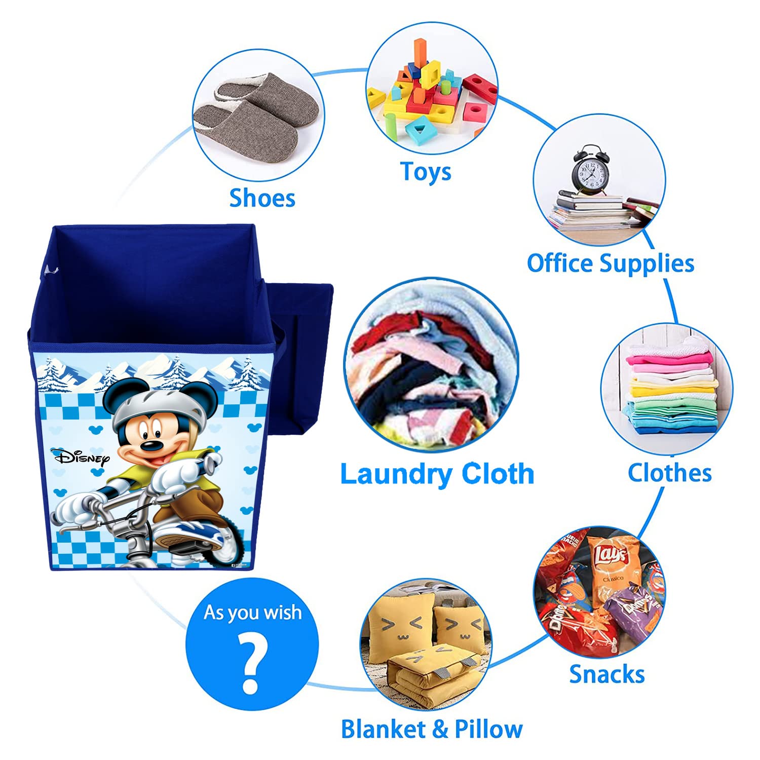 Heart Home Disney Mickey Print Foldable Laundry Basket|Clothes Storage Basket With Handle & Lid,60 Ltr.Pack of 2 (Blue) - view 6
