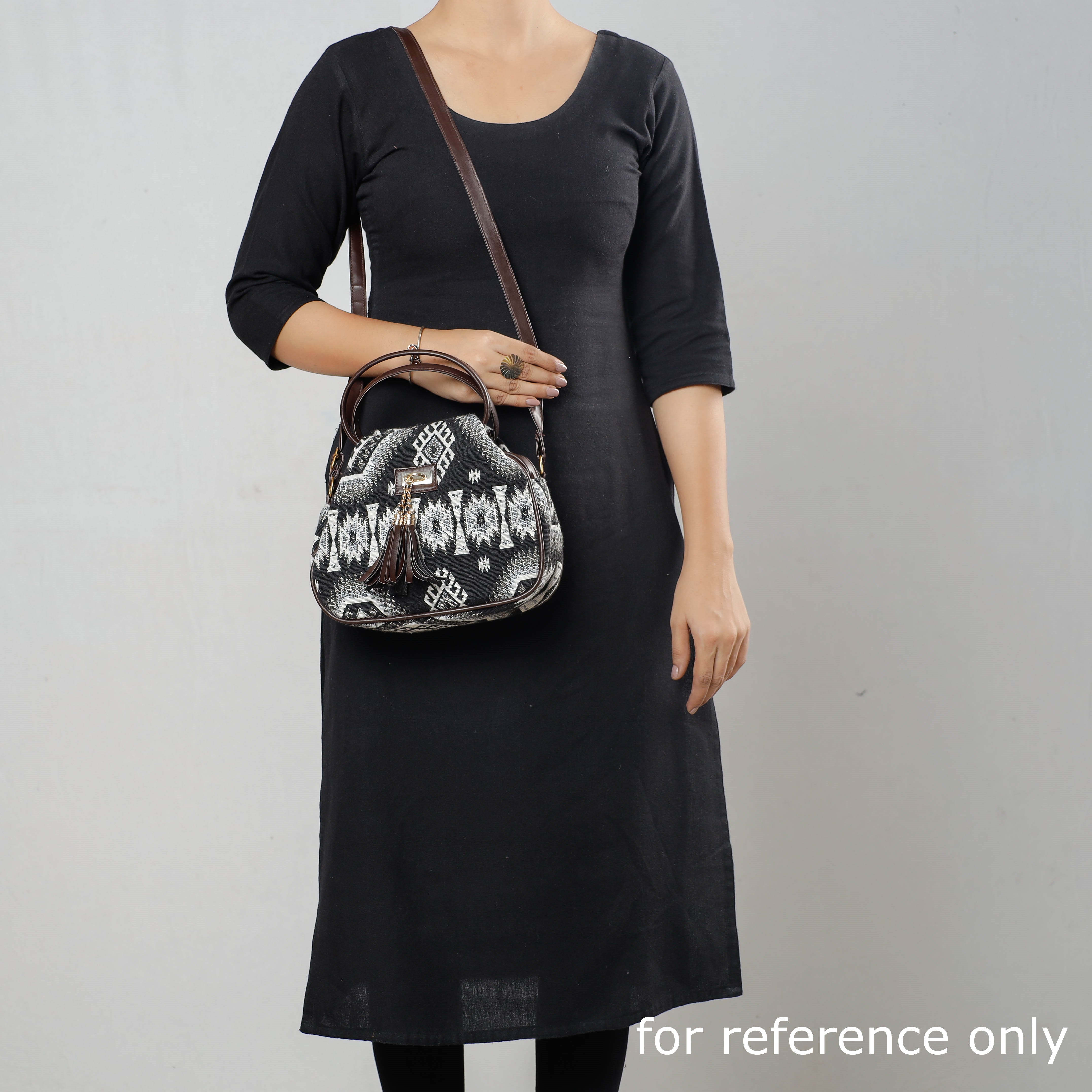 KACHCHH JI CHHAAP Black - Handcrafted Woven Cotton Sling Bag with Bag Charm - view 3