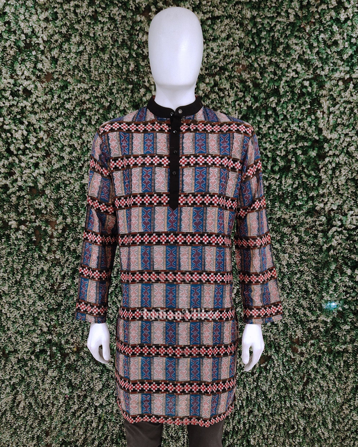 IndianVillèz Multi Color Pasapali Odisha Ikat Cotton Kurta for Men